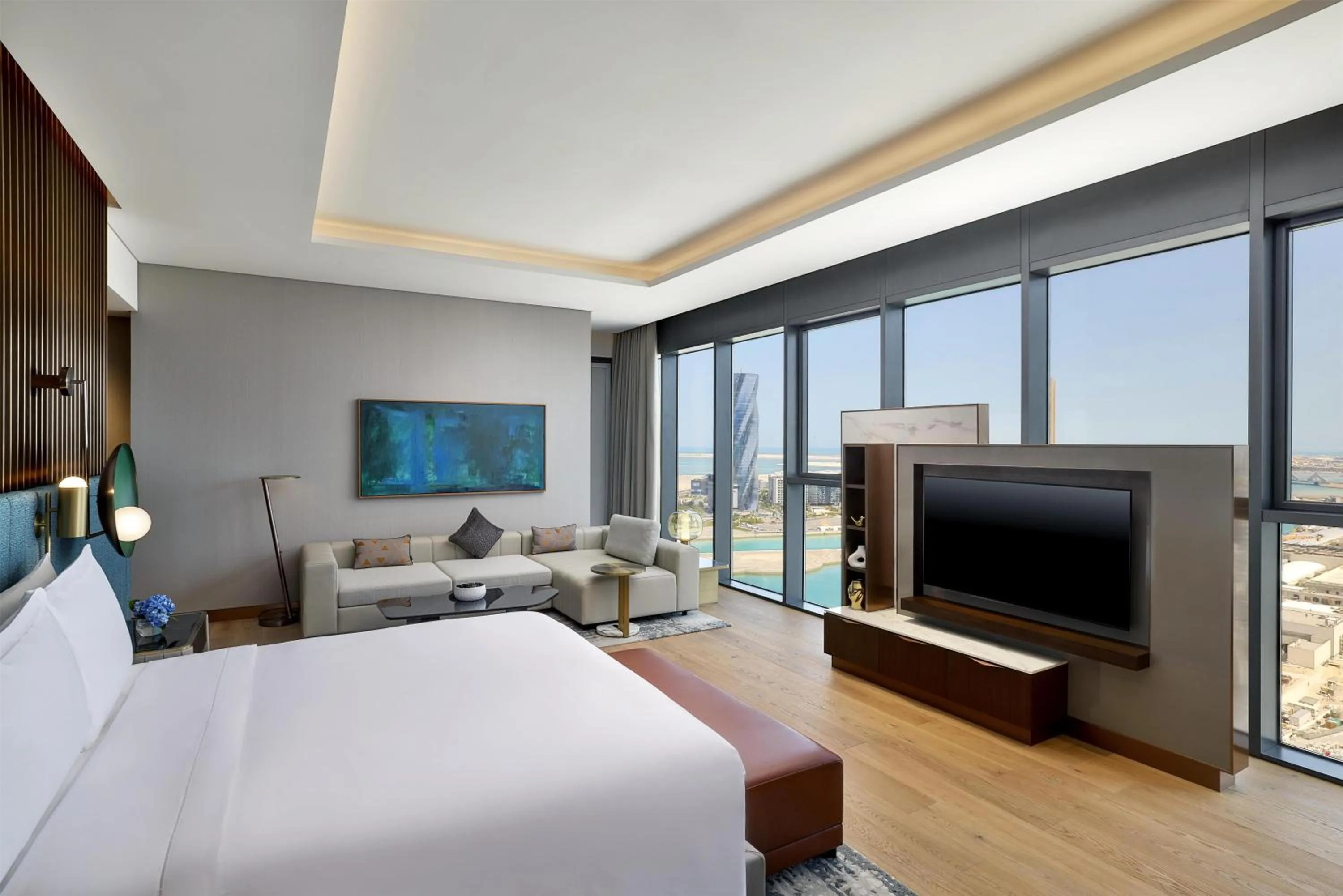 Living room, Bed in Conrad Bahrain Financial Harbour