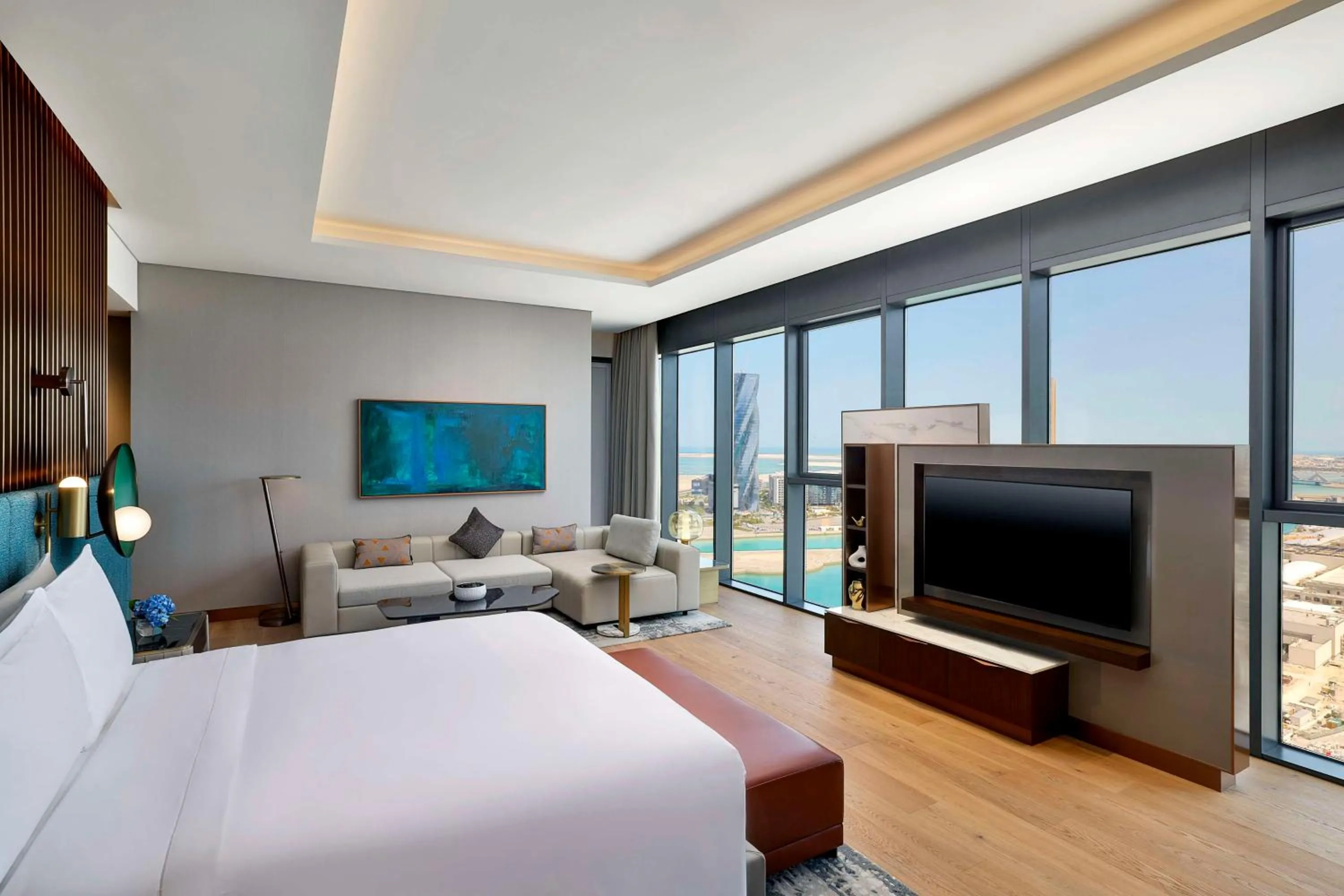 Living room, Bed in Conrad Bahrain Financial Harbour