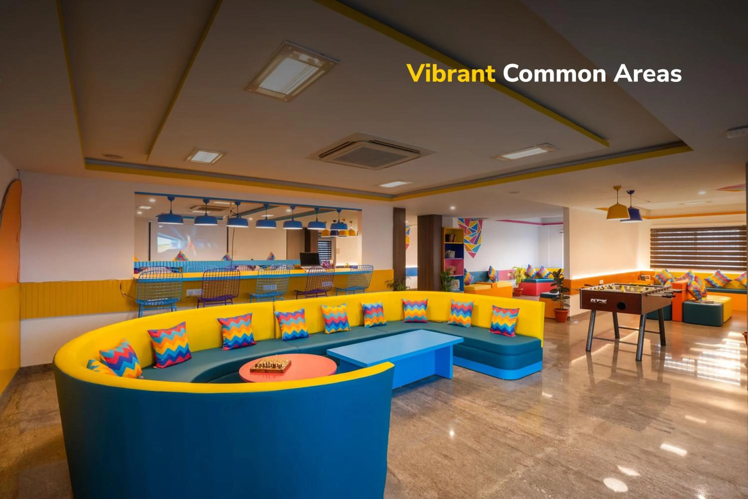 Seating area in goSTOPS Bengaluru HSR, Silk Board