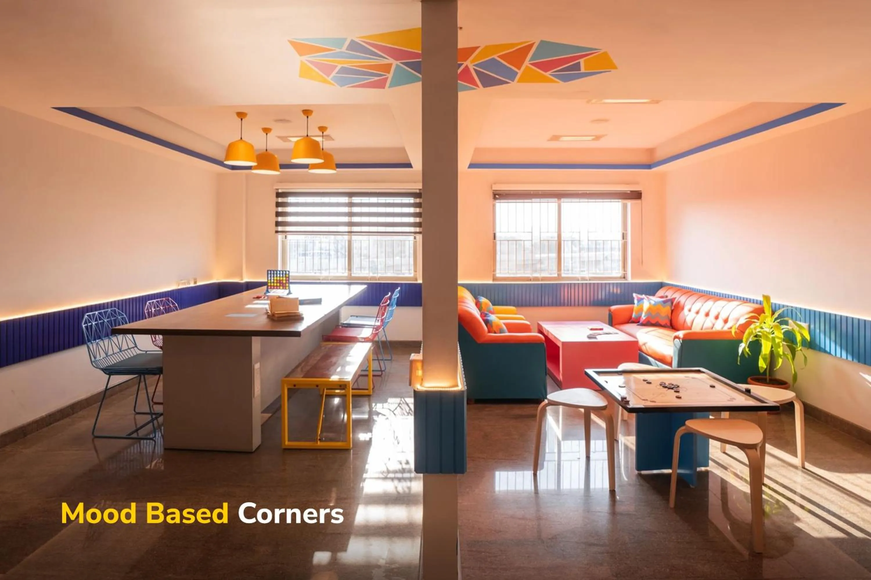 Seating area in goSTOPS Bengaluru HSR, Silk Board