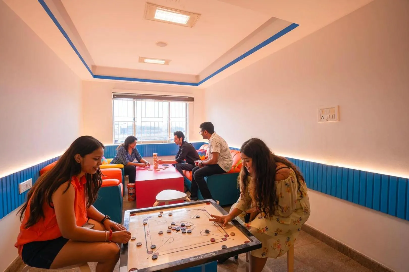 Seating area in goSTOPS Bengaluru HSR, Silk Board