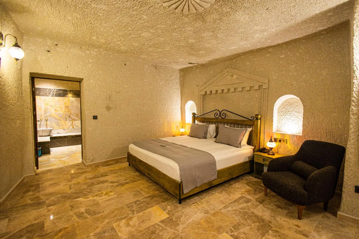 Bed in Majestic Cave House