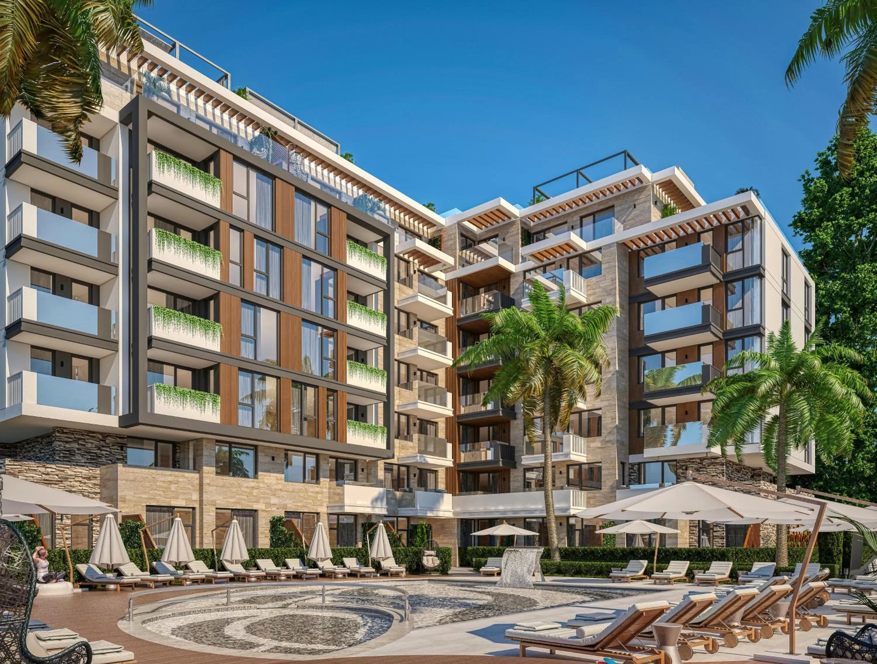 Pool view in Mon Tour apartments