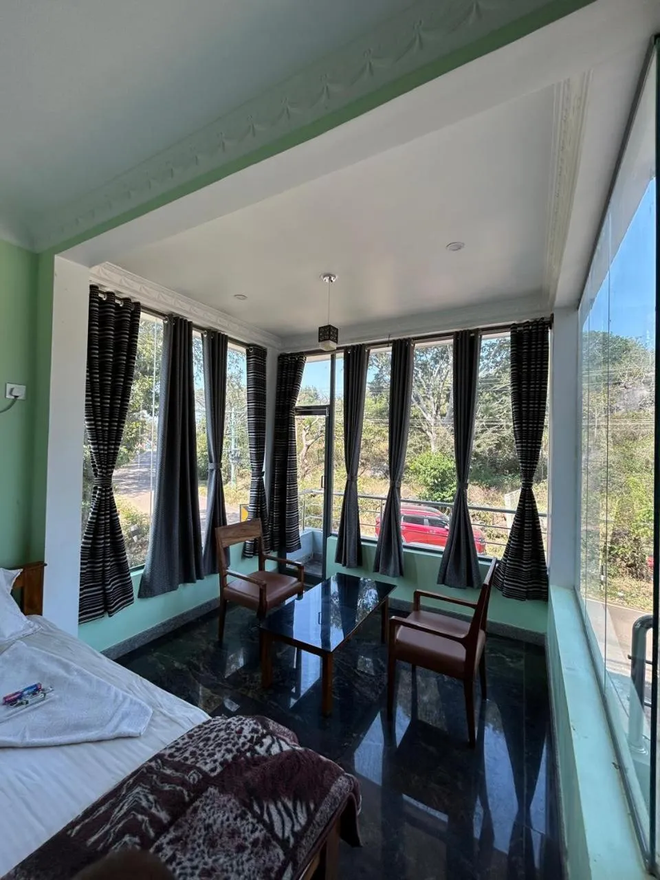 Balcony/Terrace, Bed in Yelagiri GoldHill Resort