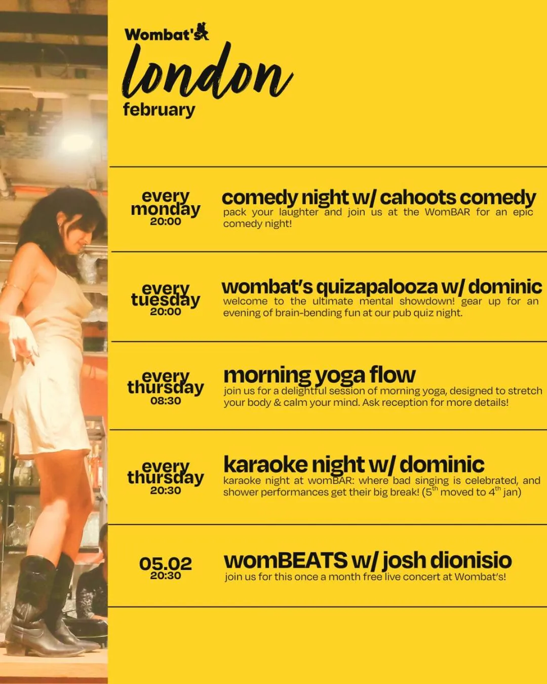 Evening entertainment in Wombat's City Hostel London