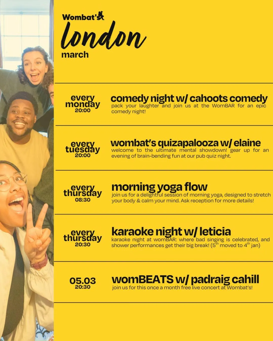 Evening entertainment in Wombat's City Hostel London