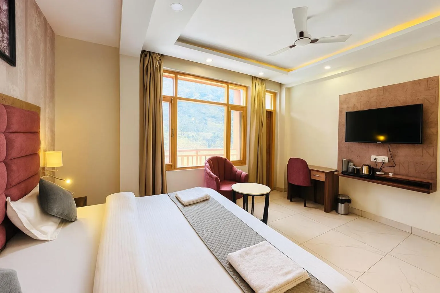 Bedroom, Bed in Hotel Pawan Regency- Best Mountain View Hotel In McLeodganj