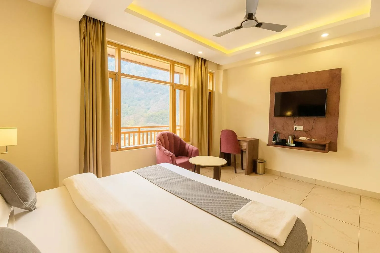 Bedroom, Bed in Hotel Pawan Regency- Best Mountain View Hotel In McLeodganj