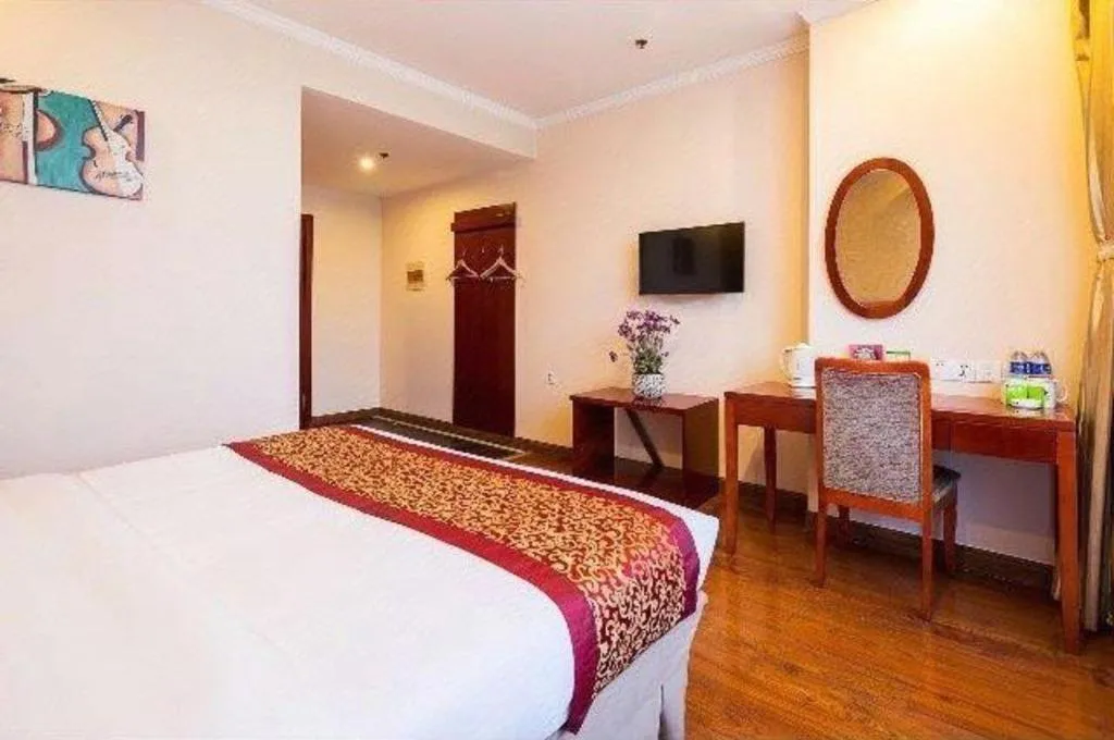 Bed in GreenTree Inn Jiangsu Wuxi Meiyuan Kaiyuan Temple Subway Master Station Express Hotel