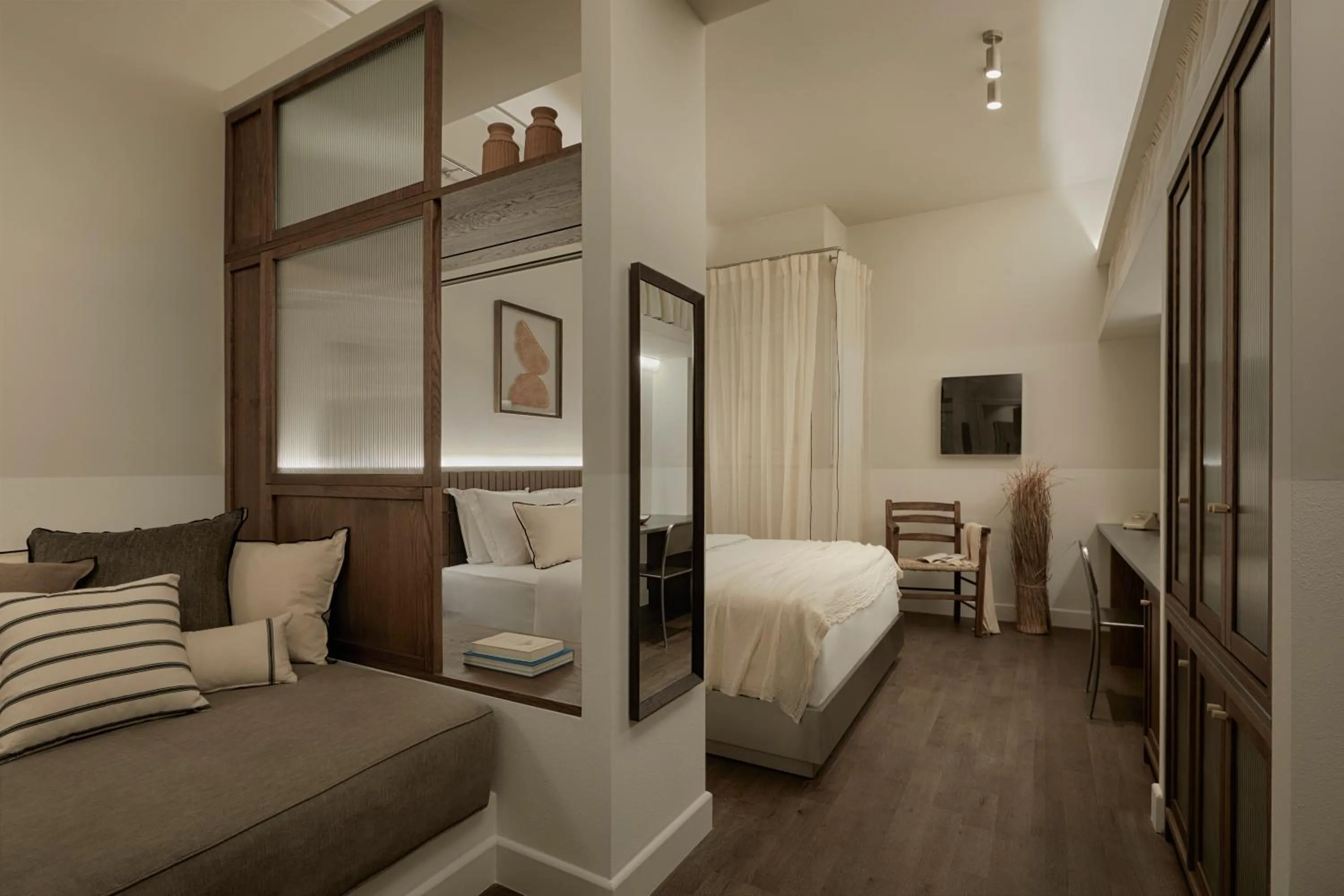 Seating area, Bed in Ergon Bakehouse Athens