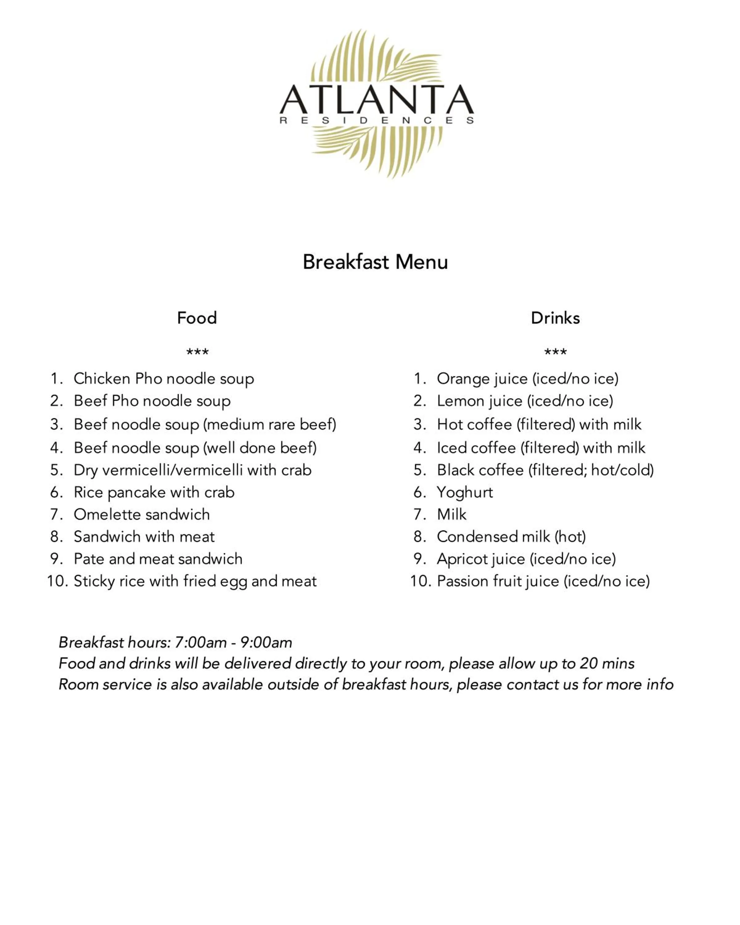 Breakfast in Atlanta Residences