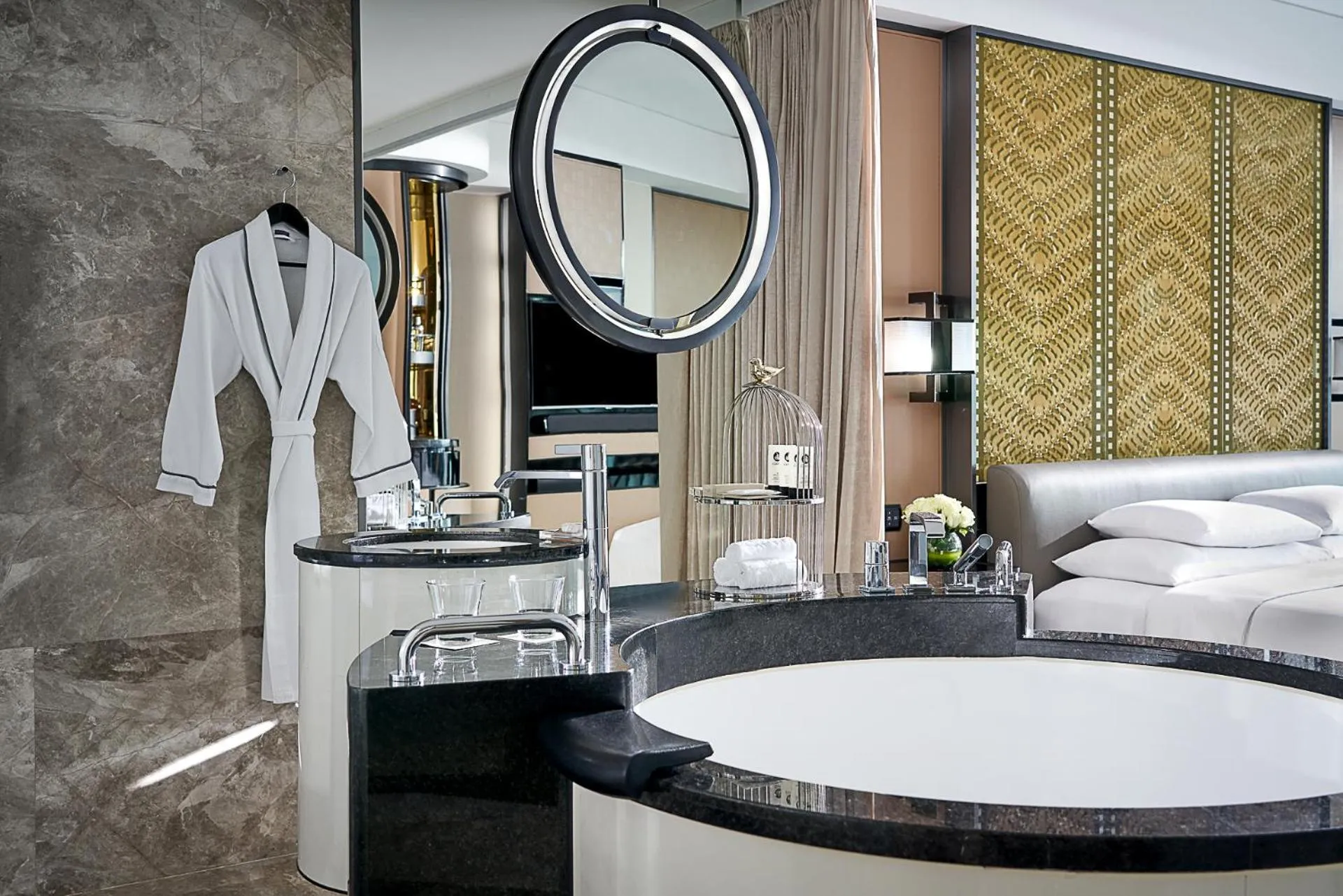Bathroom, Bed in Sofitel Beijing Central