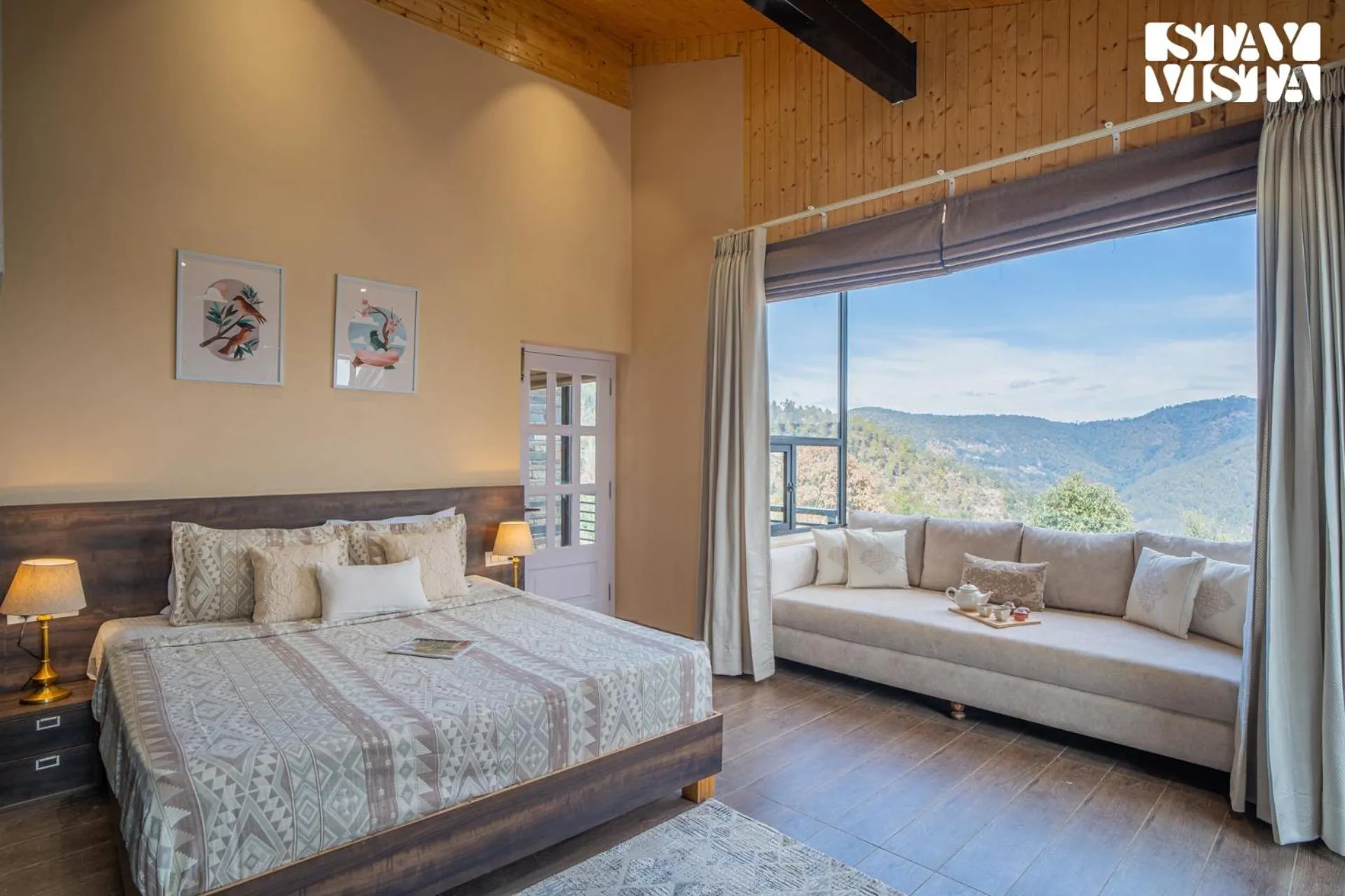 Bedroom, Bed in StayVista at Mountain Melody with Heater & Indoor-Outdoor Games