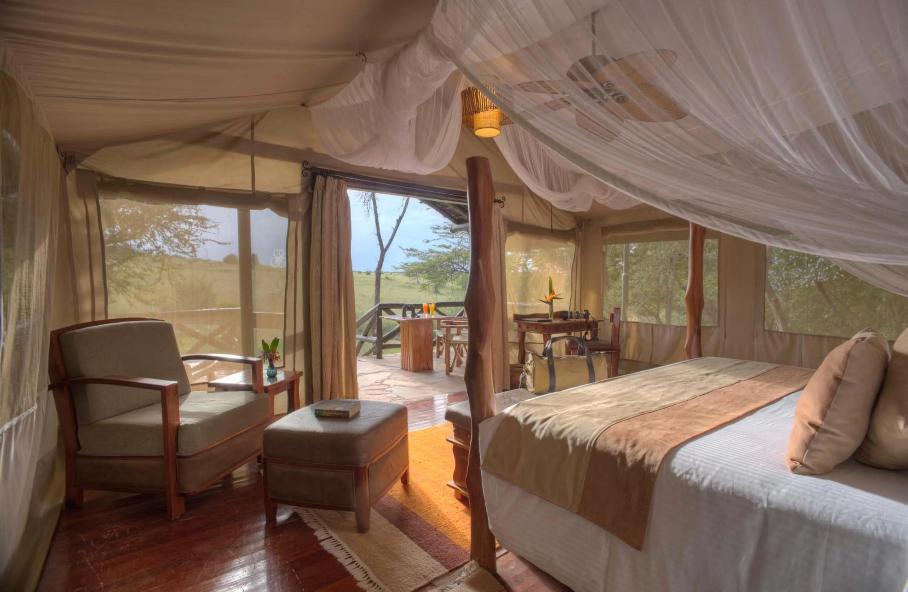 Patio, Bed in Sarova Mara Game Camp