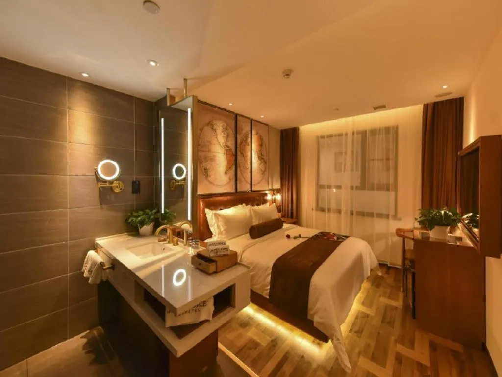 Bed in James Joyce Coffetel·Beijing Yizhuang Development Zone Dazu Square Tongji Road