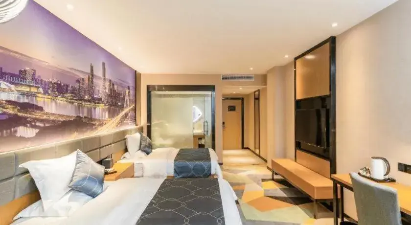 Bed in Chonpines Hotel Guangzhou Sunac Cultural and Tourism City Shiling Bed in Chonpines Hotel Guangzhou Sunac Cultural and Tourism City Shiling