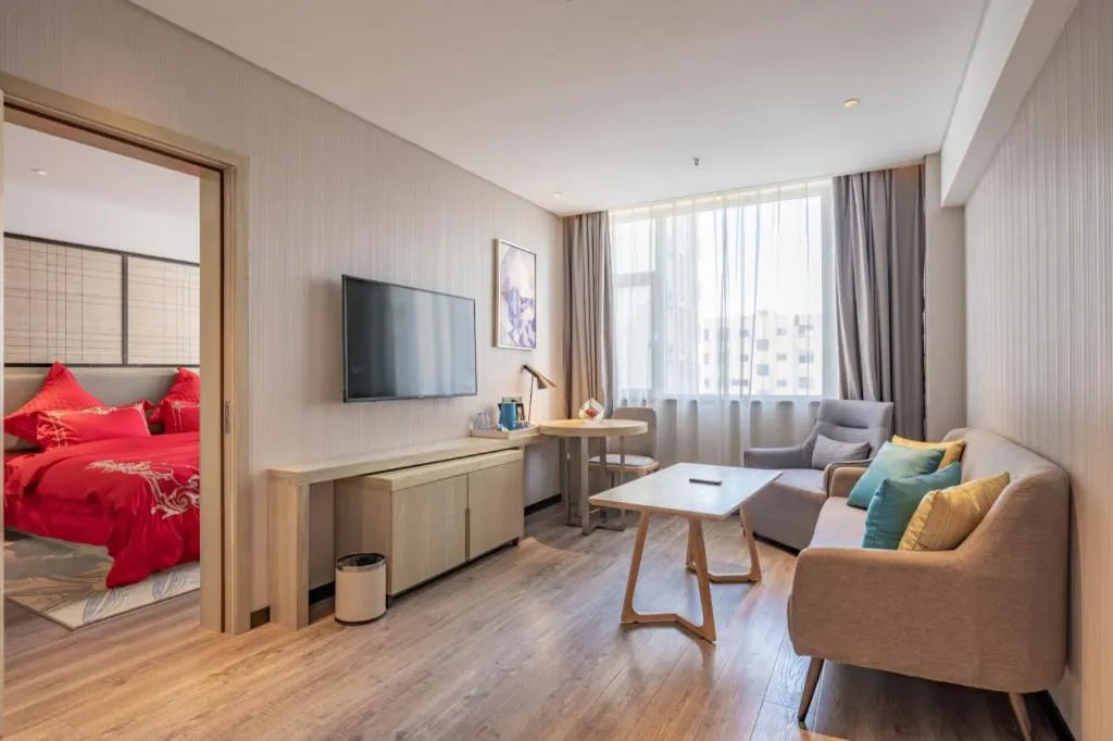 Bed in Echarm Hotel Zibo Gaoqing Zhongcheng Inernational