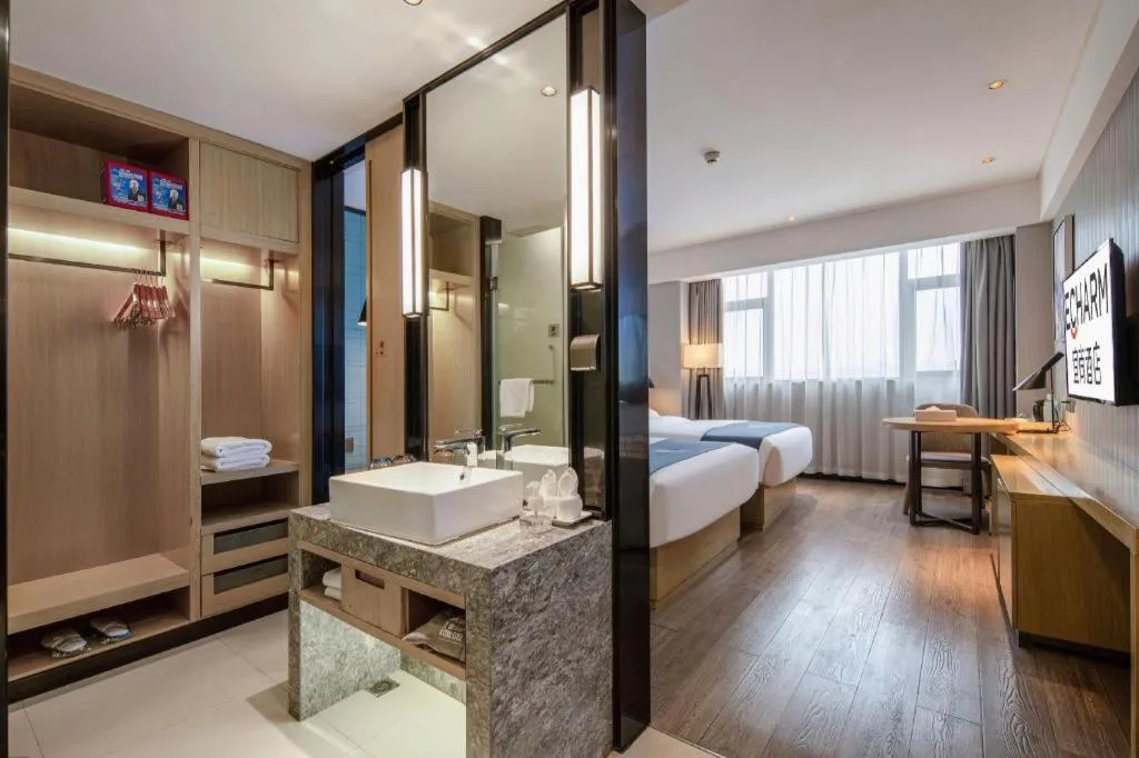 Bed in Echarm Hotel Nanning Chaoyang Square River View