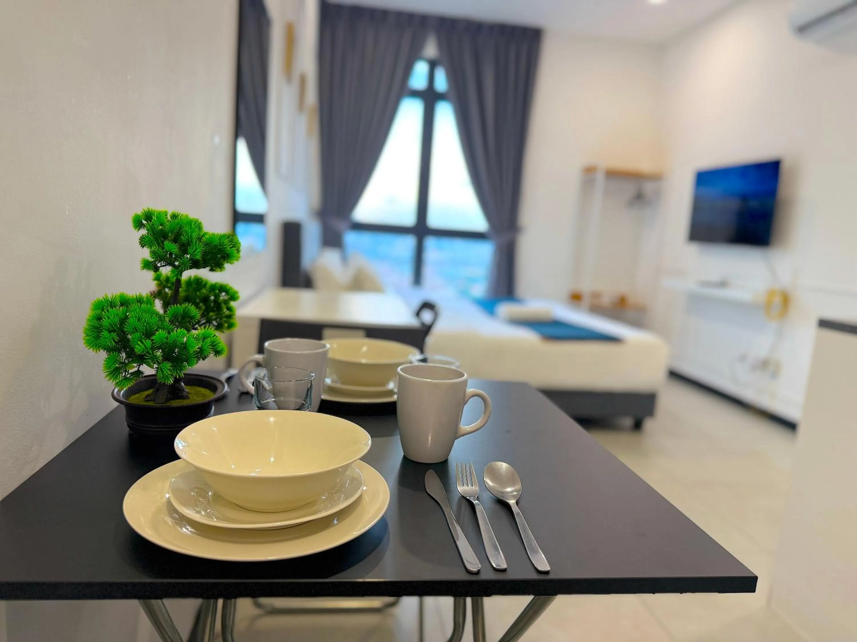 Dining area, Bed in Neu Suites By Serenity Homes Near Gleneagles, KLCC & LRT
