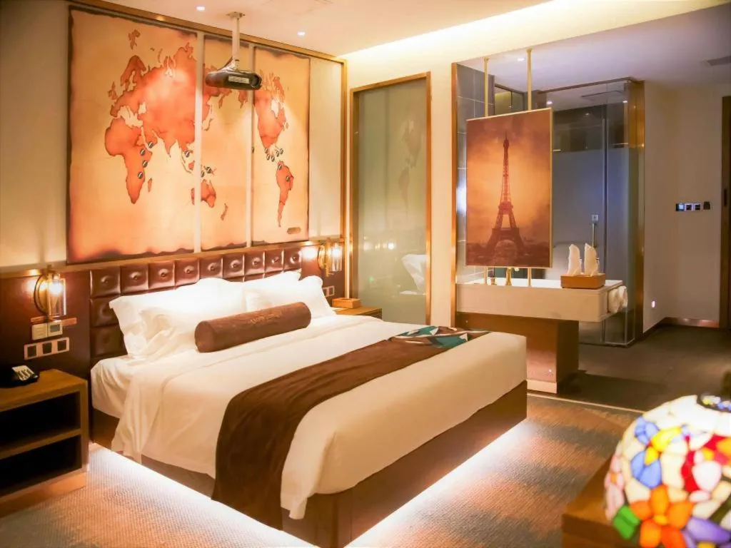 Bed in James Joyce Coffetel Shijiazhuang Wanda Plaza Tangu Metro Station