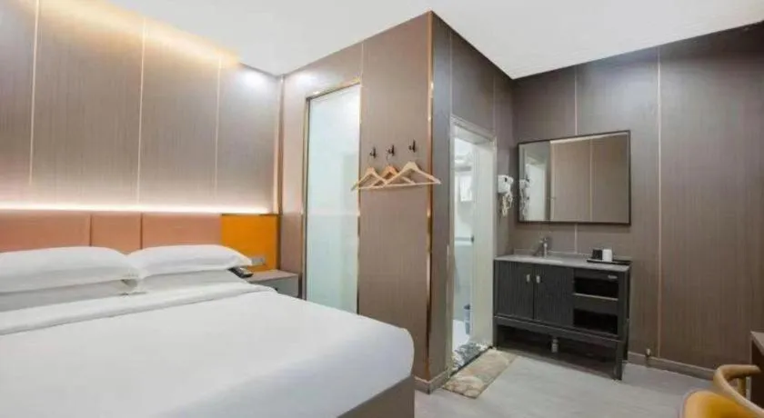 Bed in Shell Hotel Nanyang High-Speed Railway Station Jiangying Airport Huayaocheng