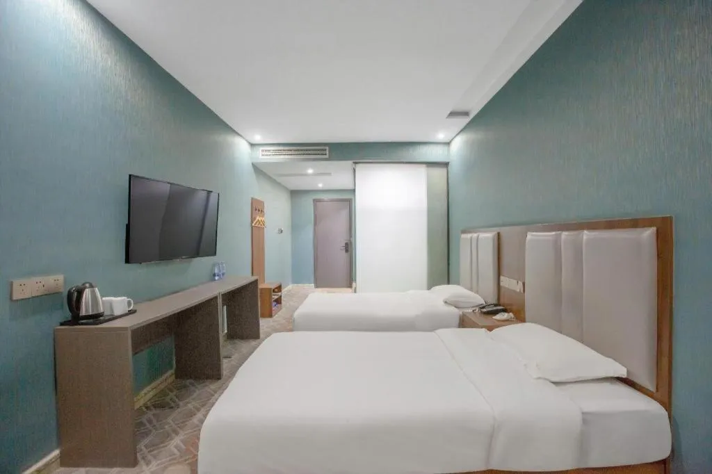 Bed in Shell Hotel Nanyang High-Speed Railway Station Jiangying Airport Huayaocheng