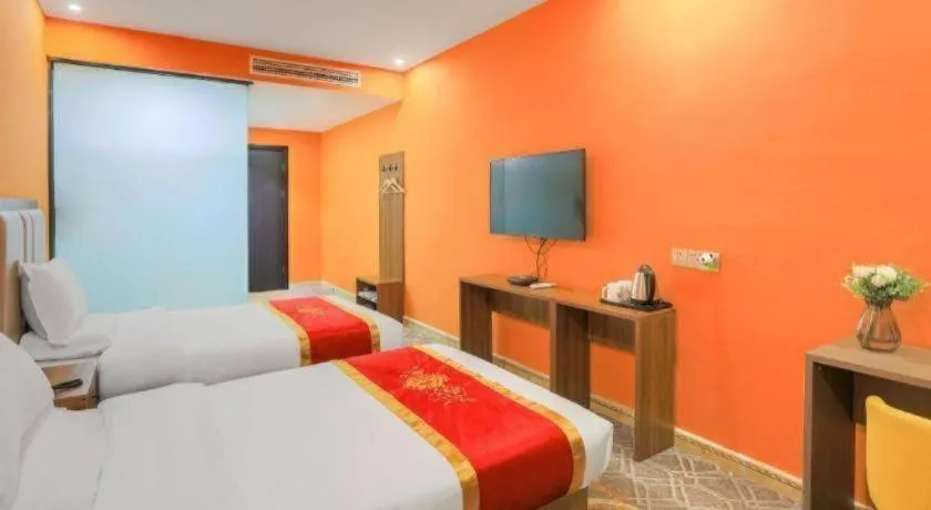 Bed in Shell Hotel Nanyang High-Speed Railway Station Jiangying Airport Huayaocheng