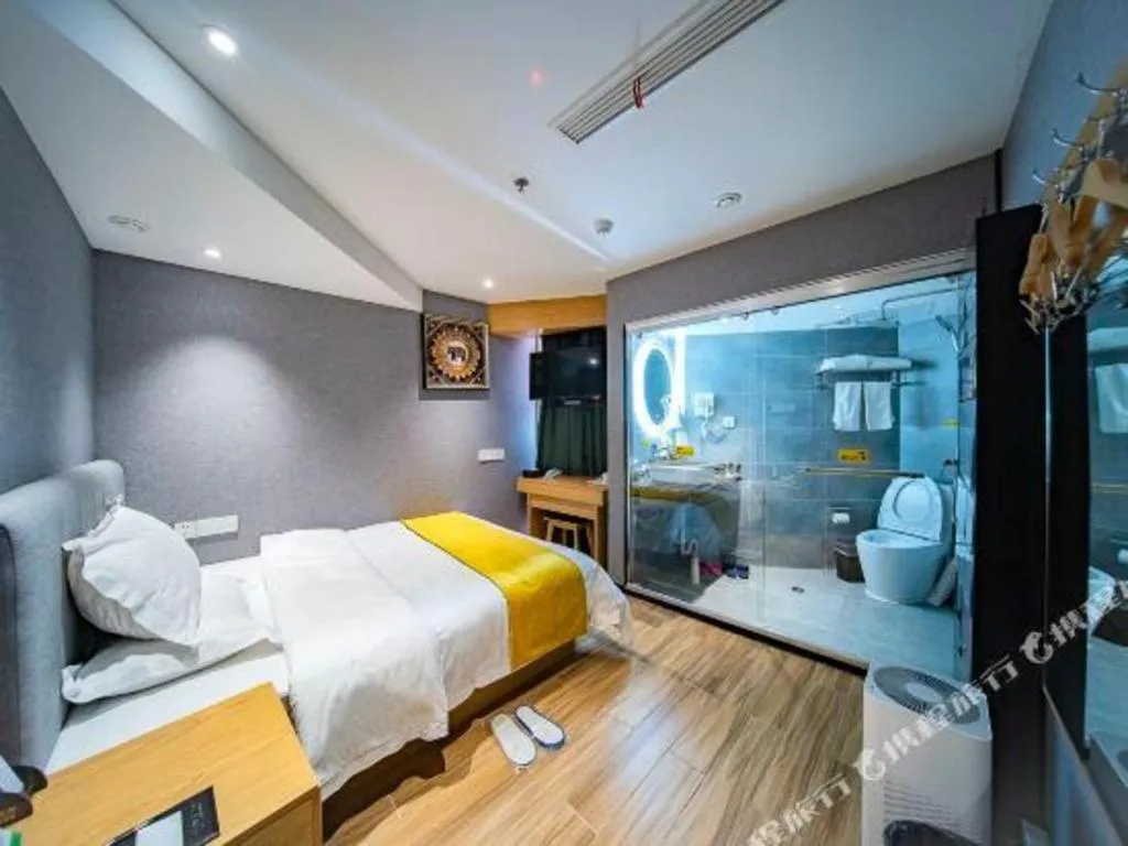 Bed in Echarm Hotel Hefei West Qilitang Metro Station