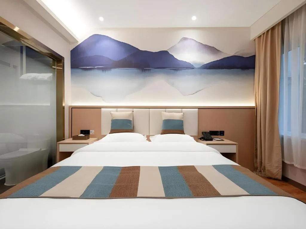 Bed in VX Hotel Beijing Daxing Wufutang Metro Station Zhongke Dianshanggu