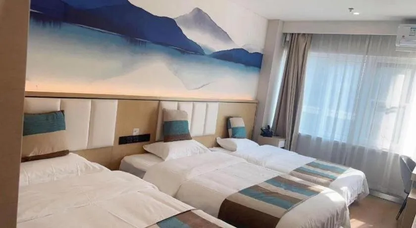 Bed in VX Hotel Beijing Daxing Wufutang Metro Station Zhongke Dianshanggu