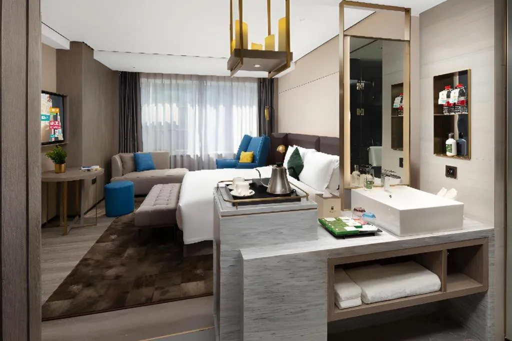 Bed in Echarm Plus Hotel Hangzhou Binjiang Xingguang Avenue