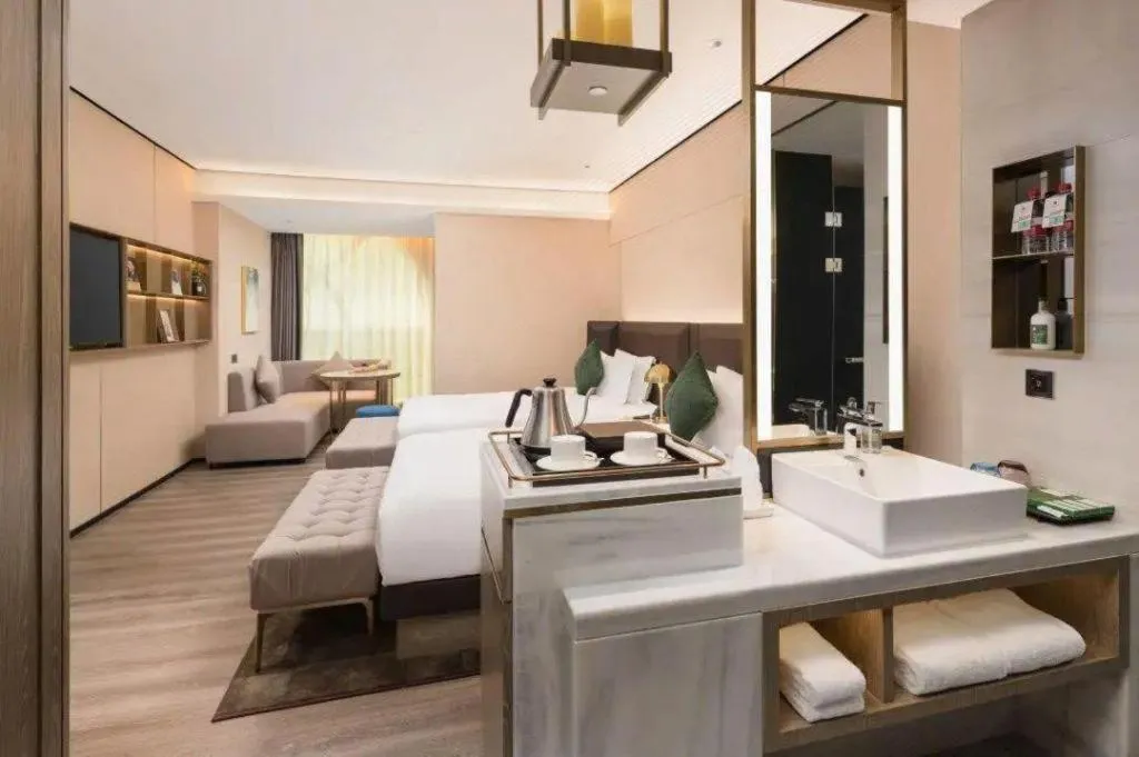 Bed in Echarm Plus Hotel Hangzhou Binjiang Xingguang Avenue