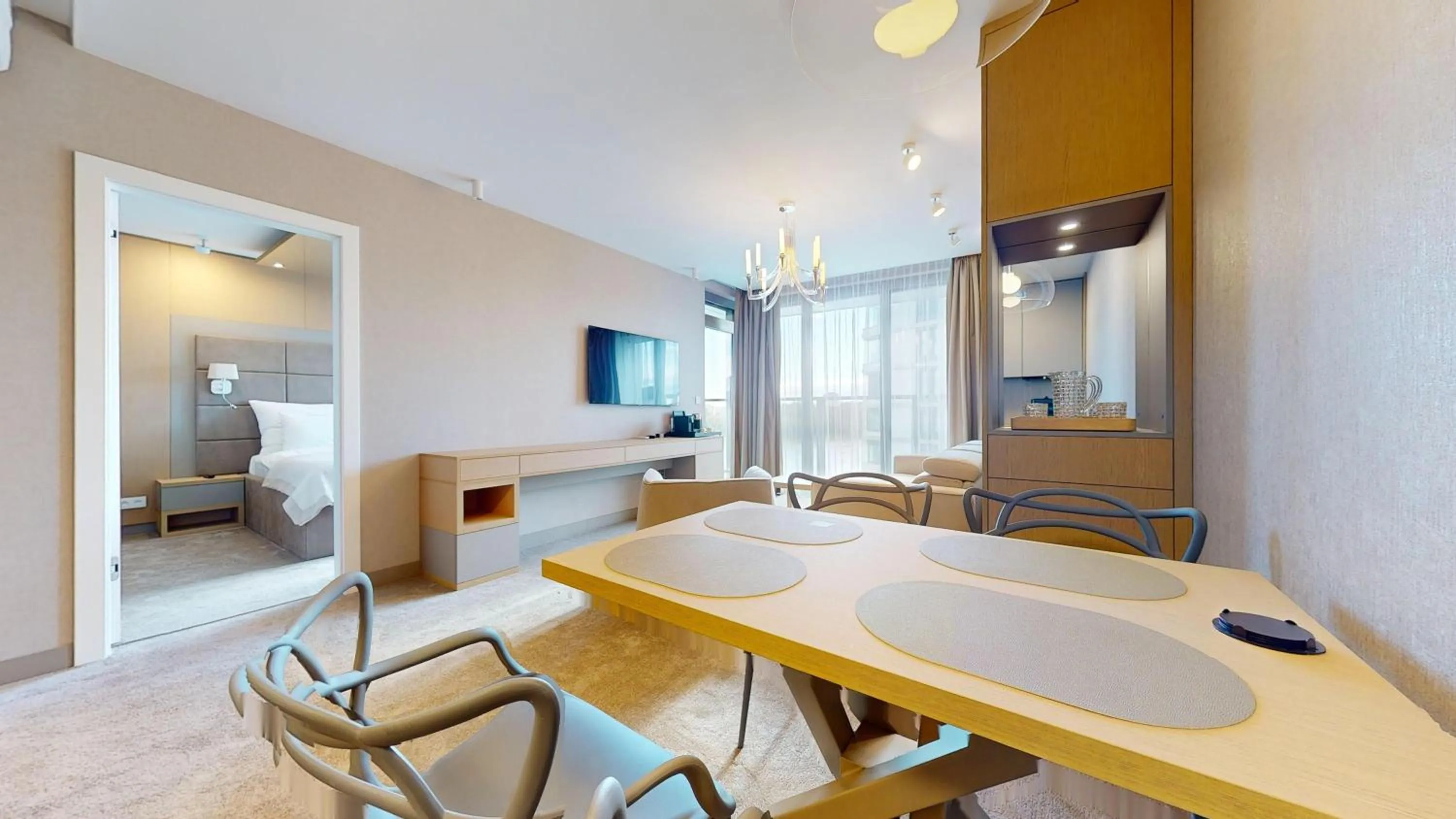 Living room, Bed in Eurovea Tower Apartments