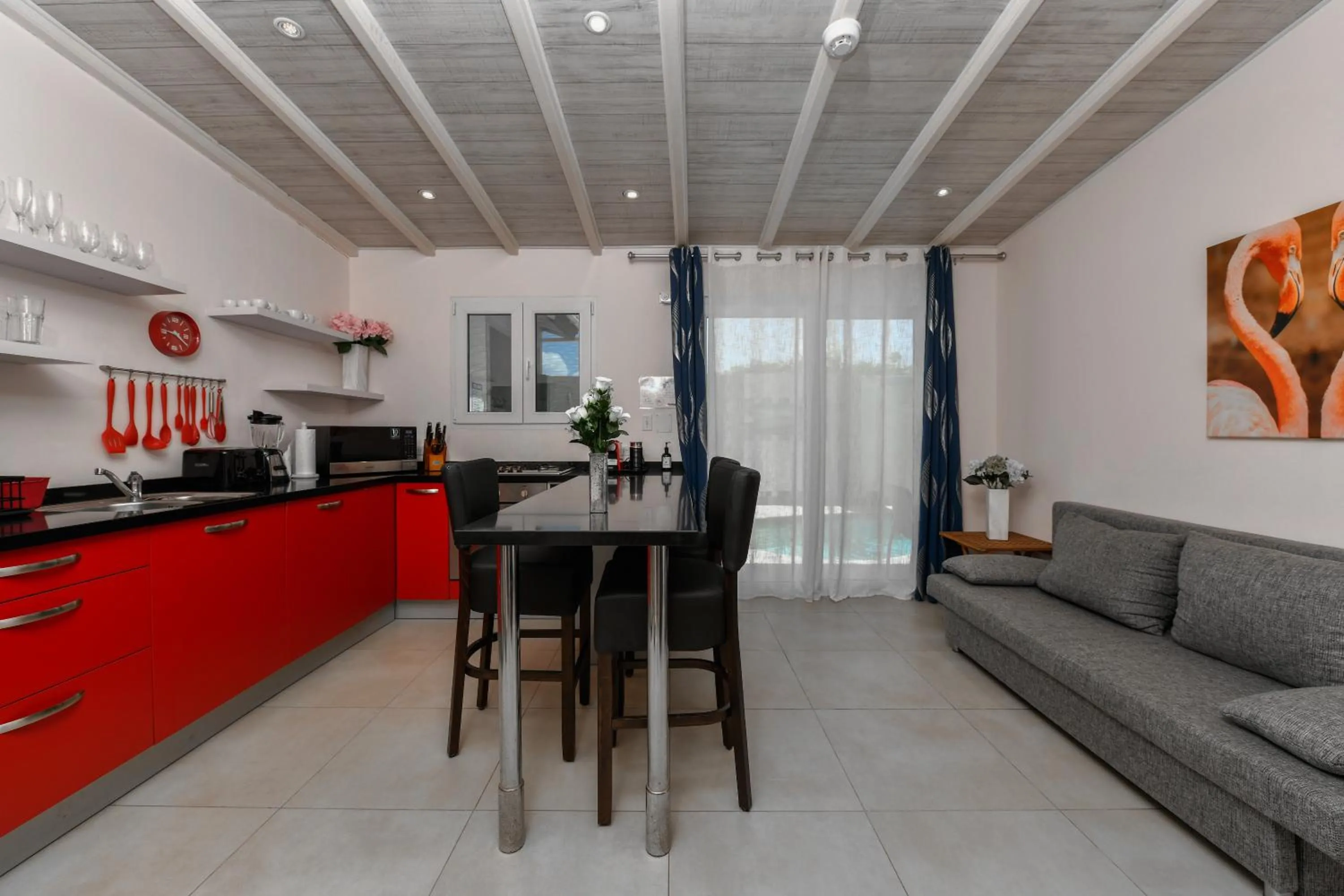 Kitchen or kitchenette in Boutique Hotel Swiss Paradise Aruba Villas and Suites