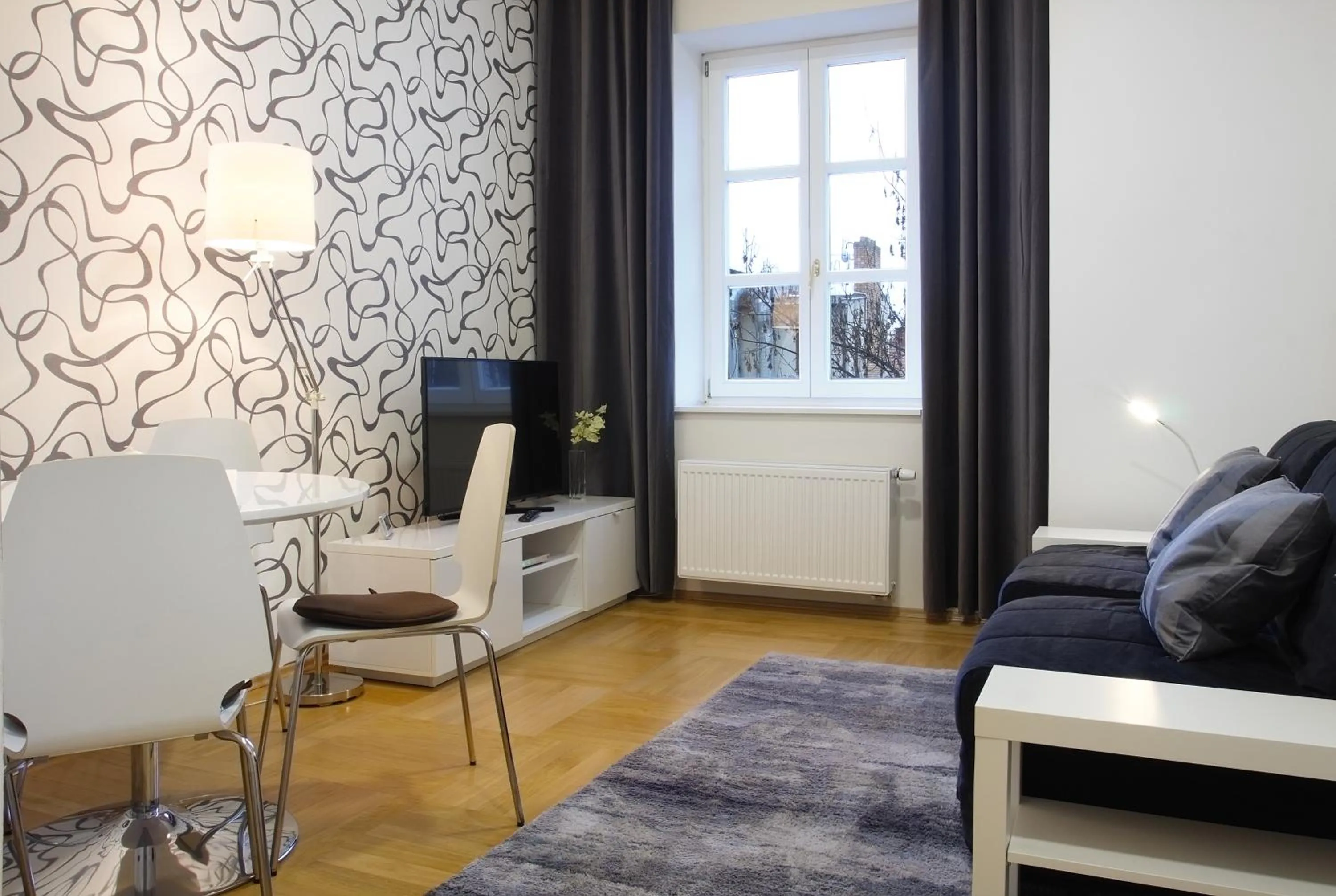 Seating area in Atrium Apartments