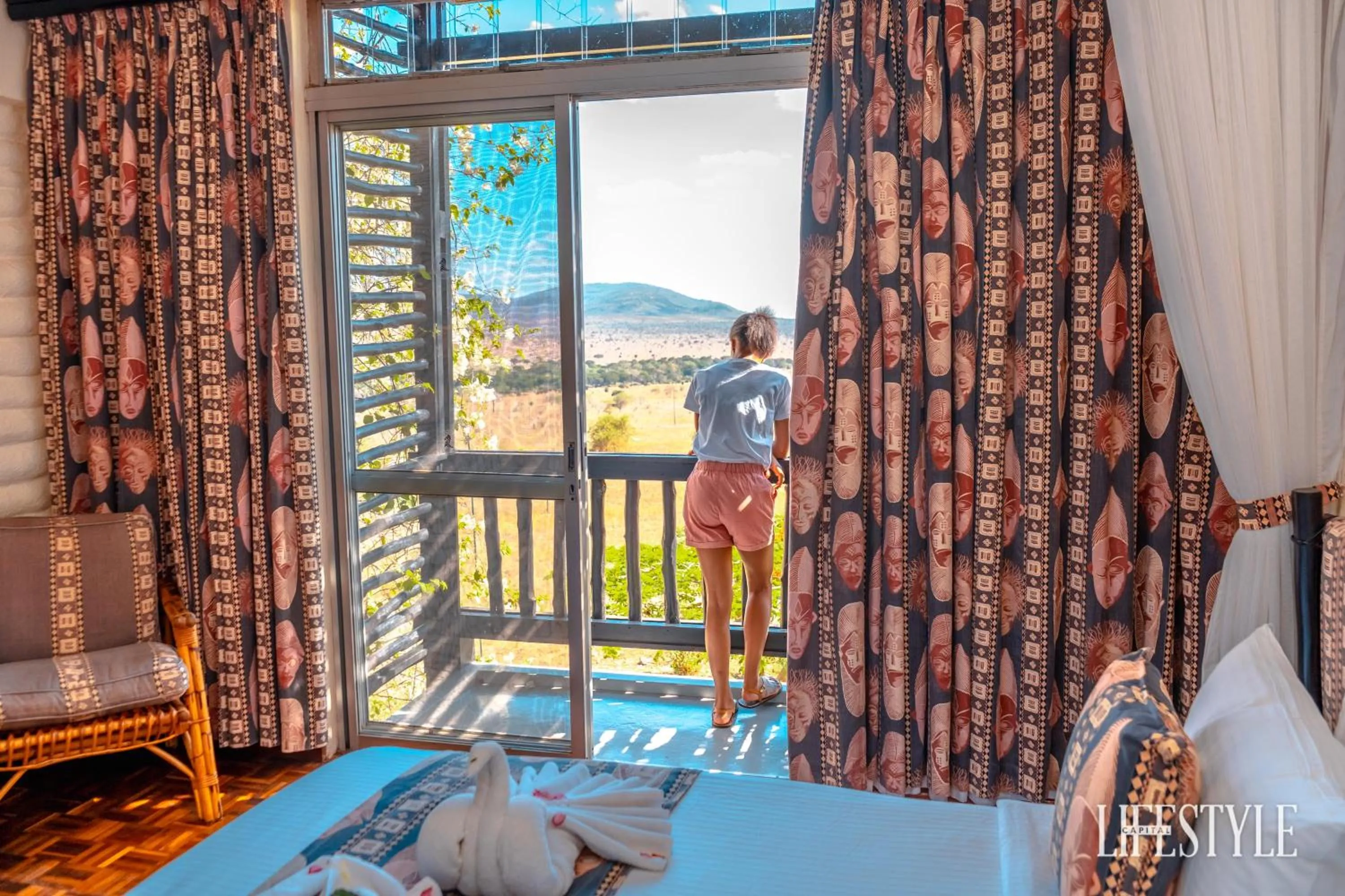 Balcony/Terrace, Bed in Taita Hills Safari Resort & Spa