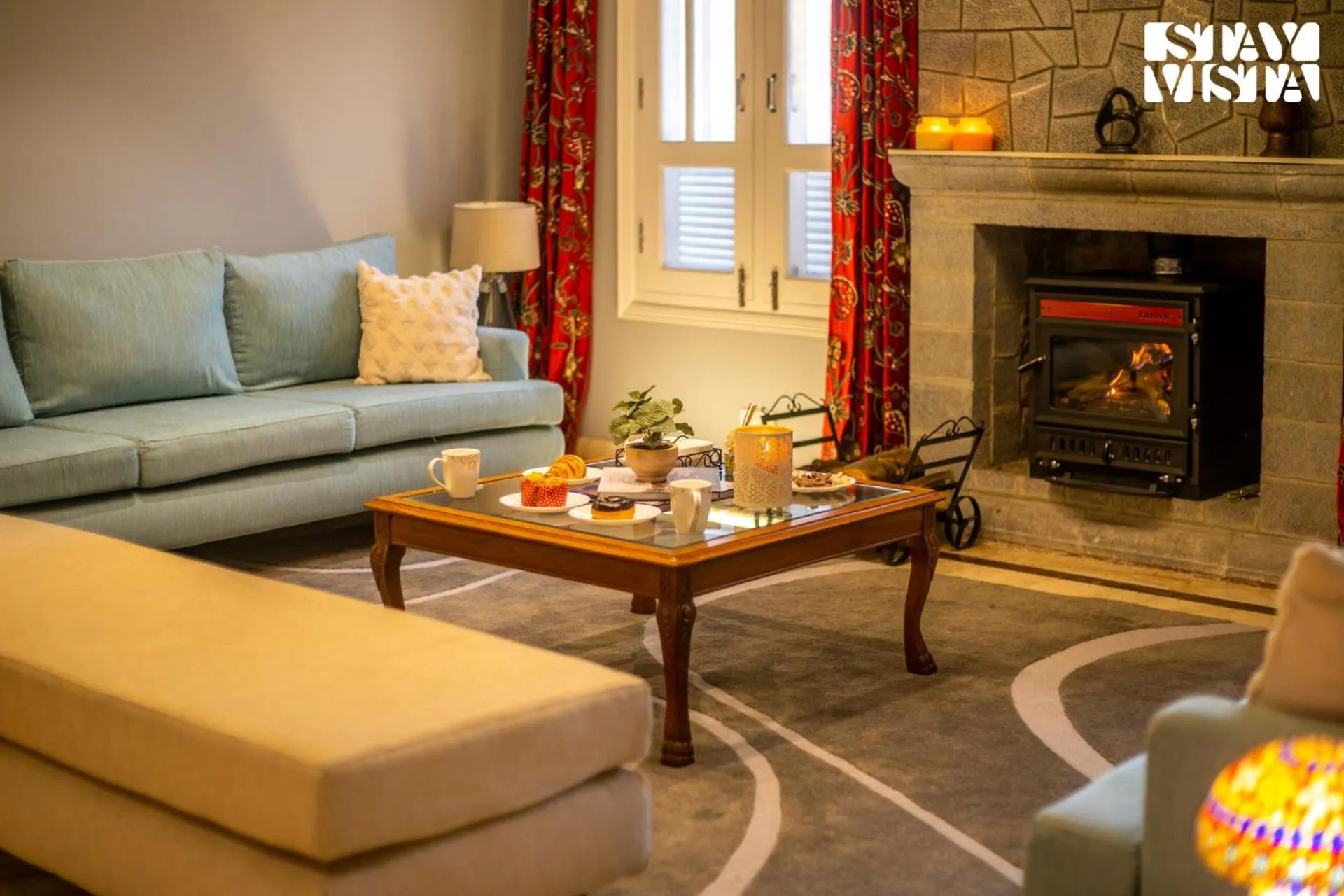 Living room in StayVista at Midsummer Moon - Mountain View with Courtyard