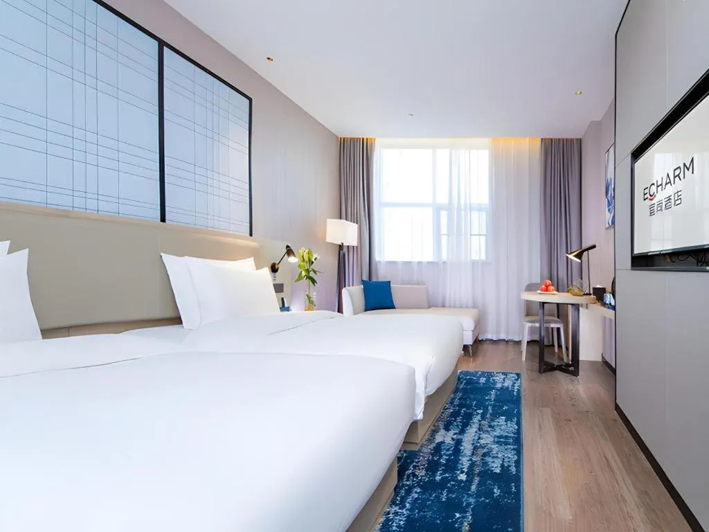 Bed in Echarm Hotel Wuhan Hankou Railway Station Zhuyeshan Metro Station