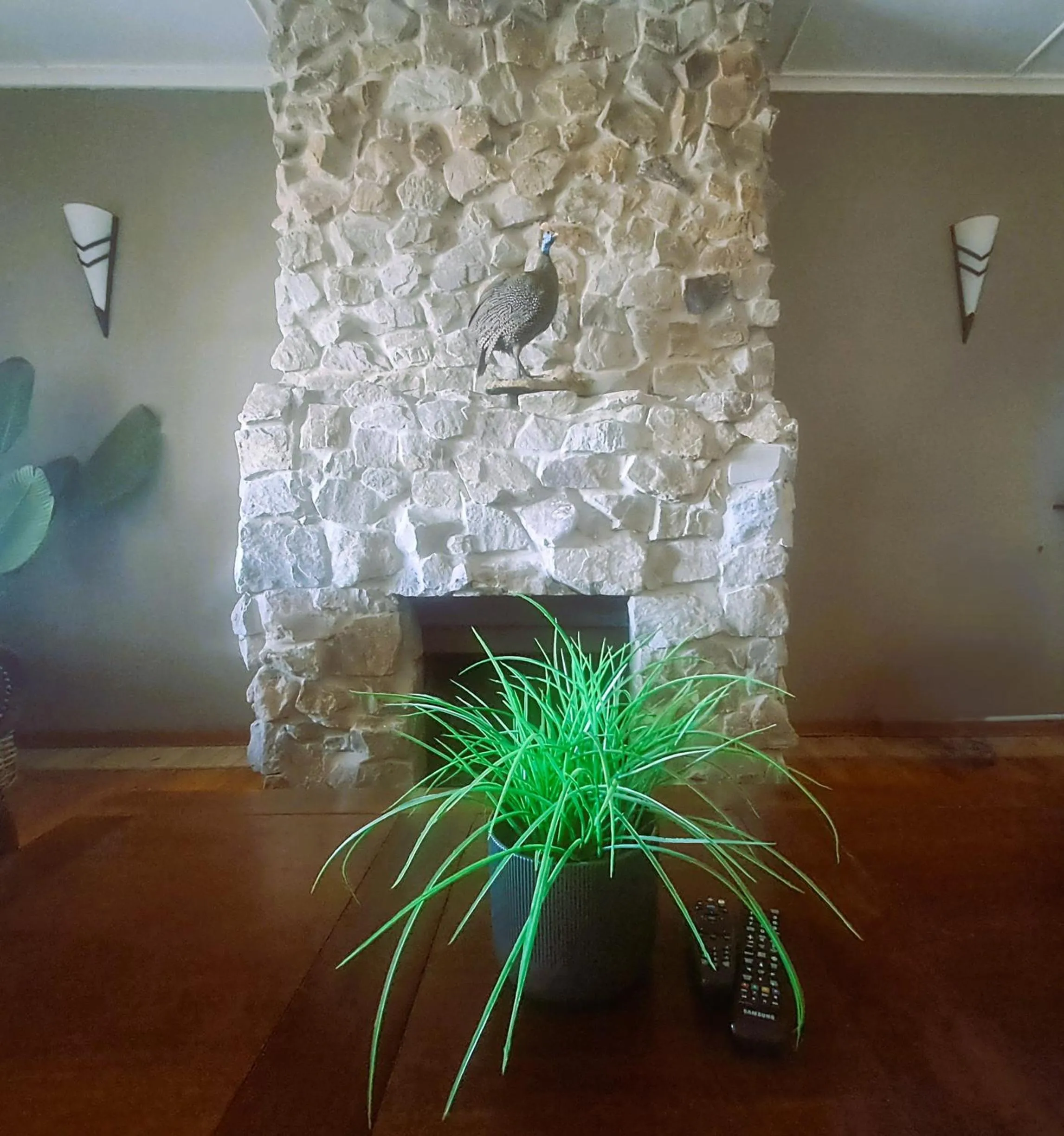 fireplace in The Ranch House at African Safari Lodge