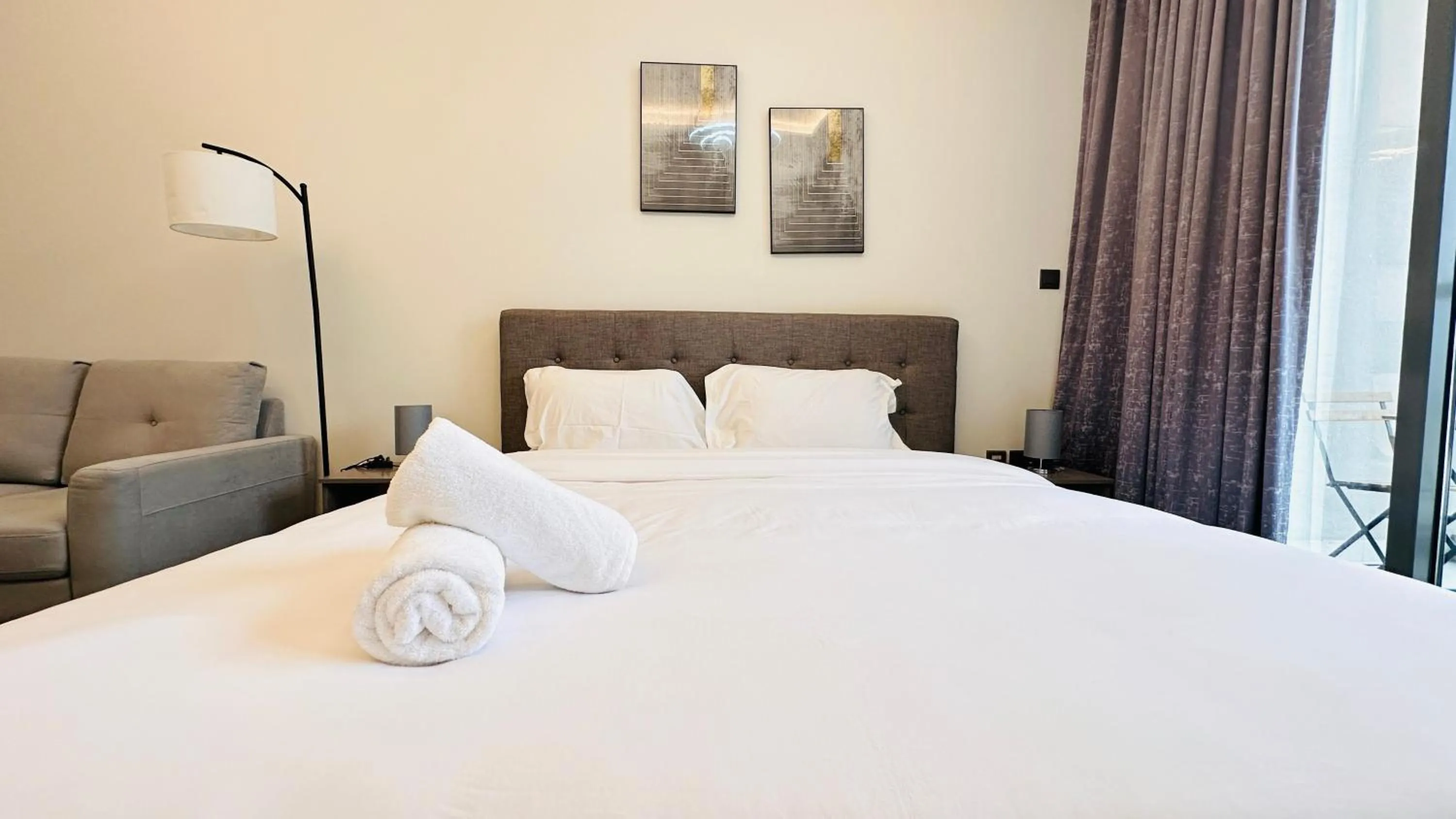 Bedroom, Bed in Upscale Apartment at Oval Tower Near Downtown with Balcony and Parking by Belvilla