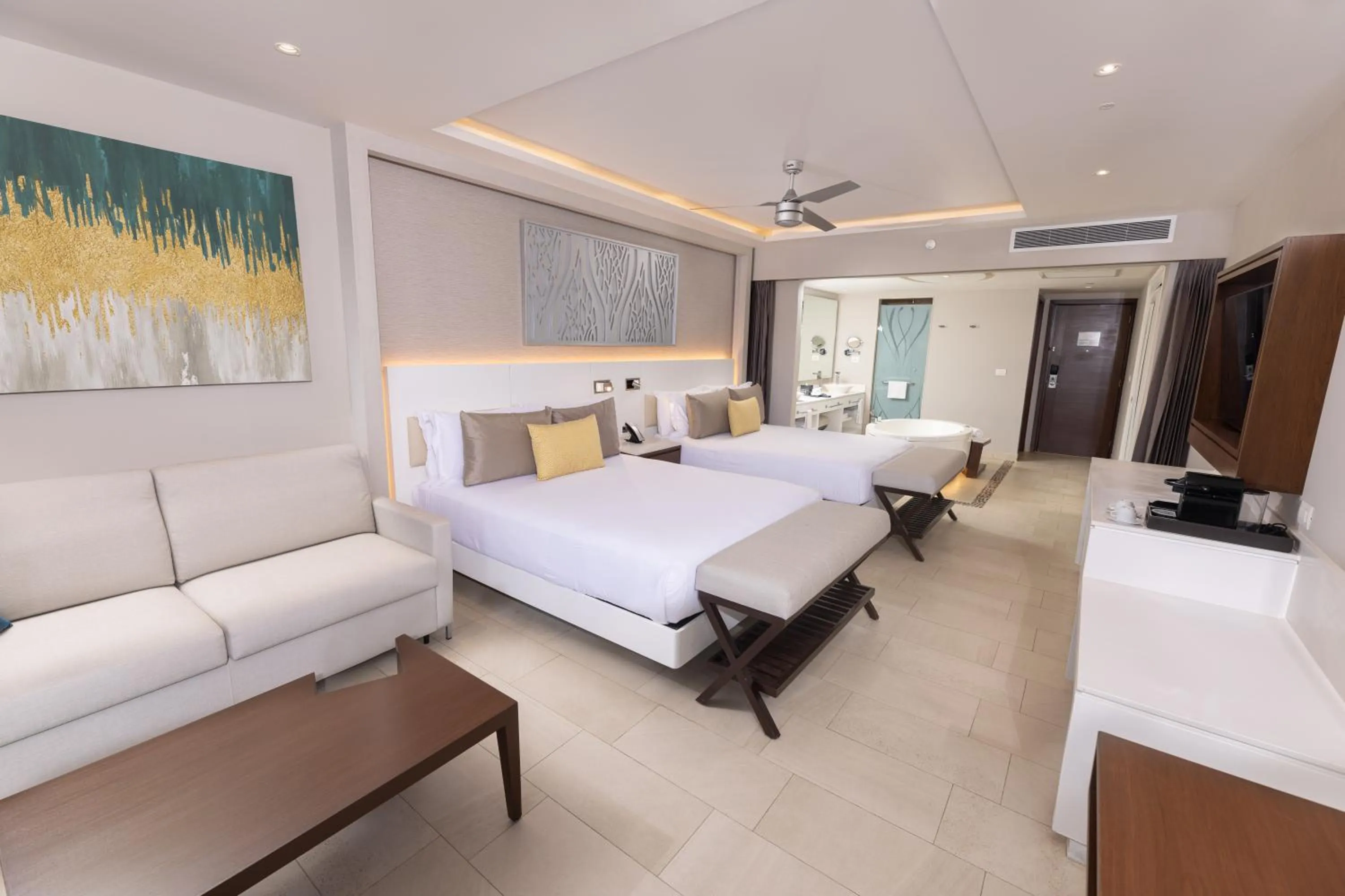 Living room, Bed in Royalton Riviera Cancun, An Autograph Collection All-Inclusive Resort & Casino