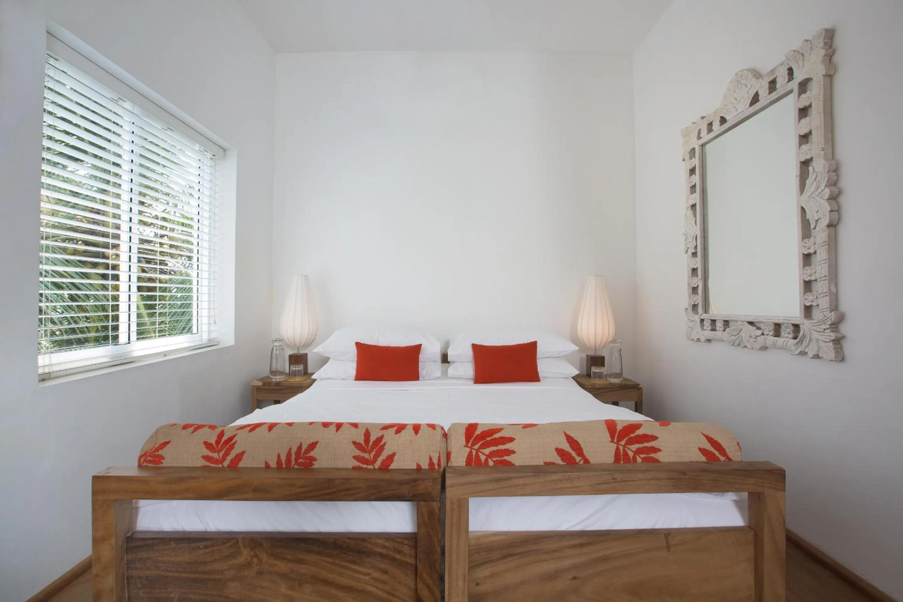 Bed in Sri Sharavi Beach Villas & Spa - with 43 metre saltwater infinity pool