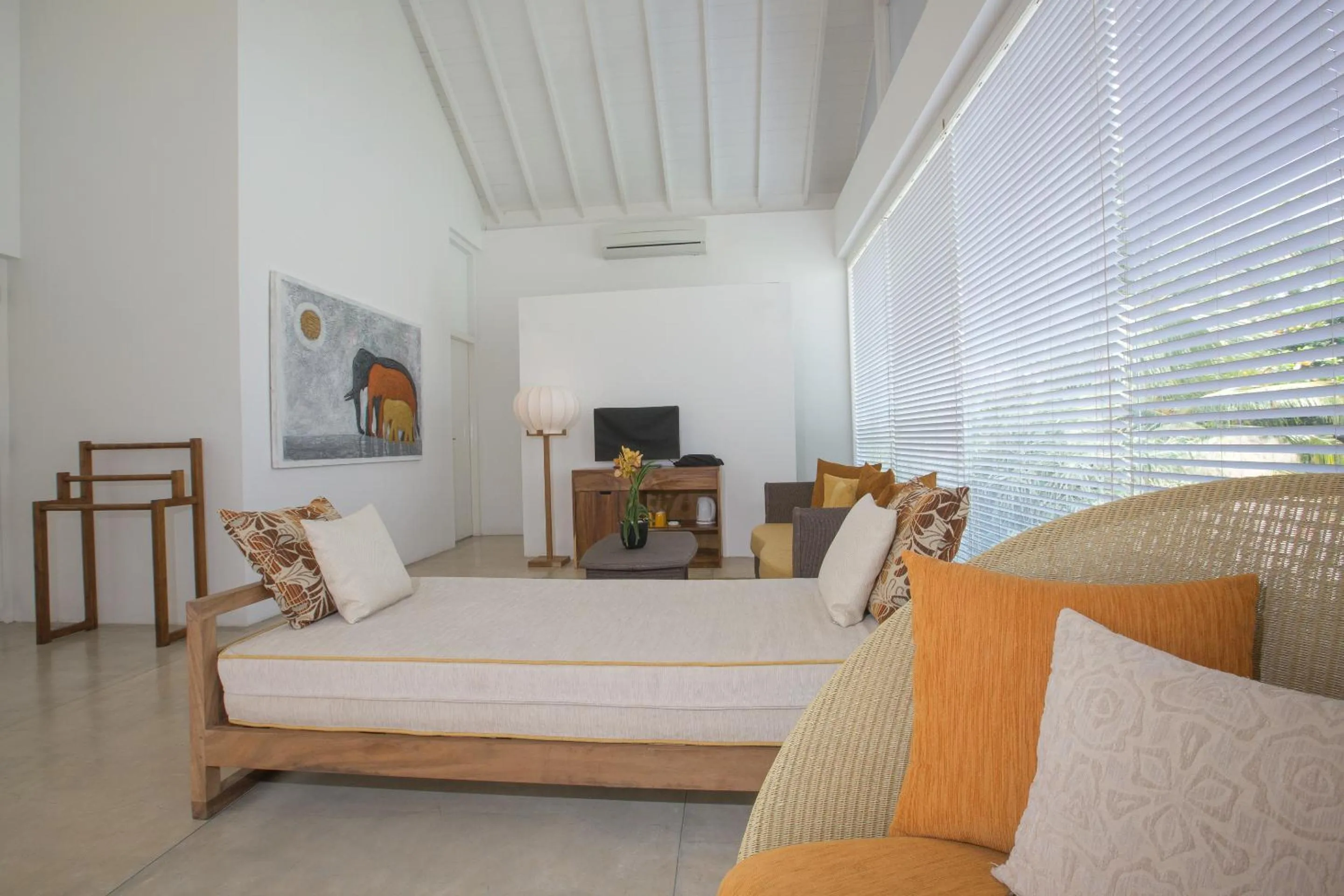 Living room in Sri Sharavi Beach Villas & Spa - with 43 metre saltwater infinity pool