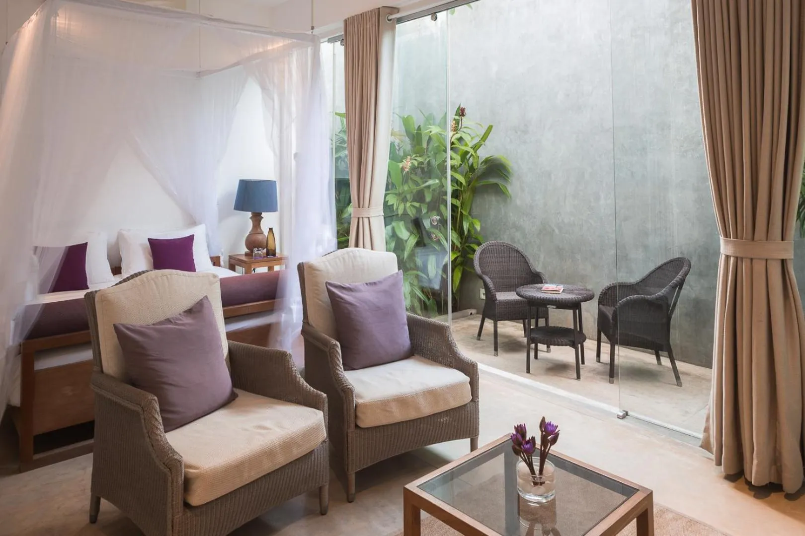 Seating area in Sri Sharavi Beach Villas & Spa - with 43 metre saltwater infinity pool