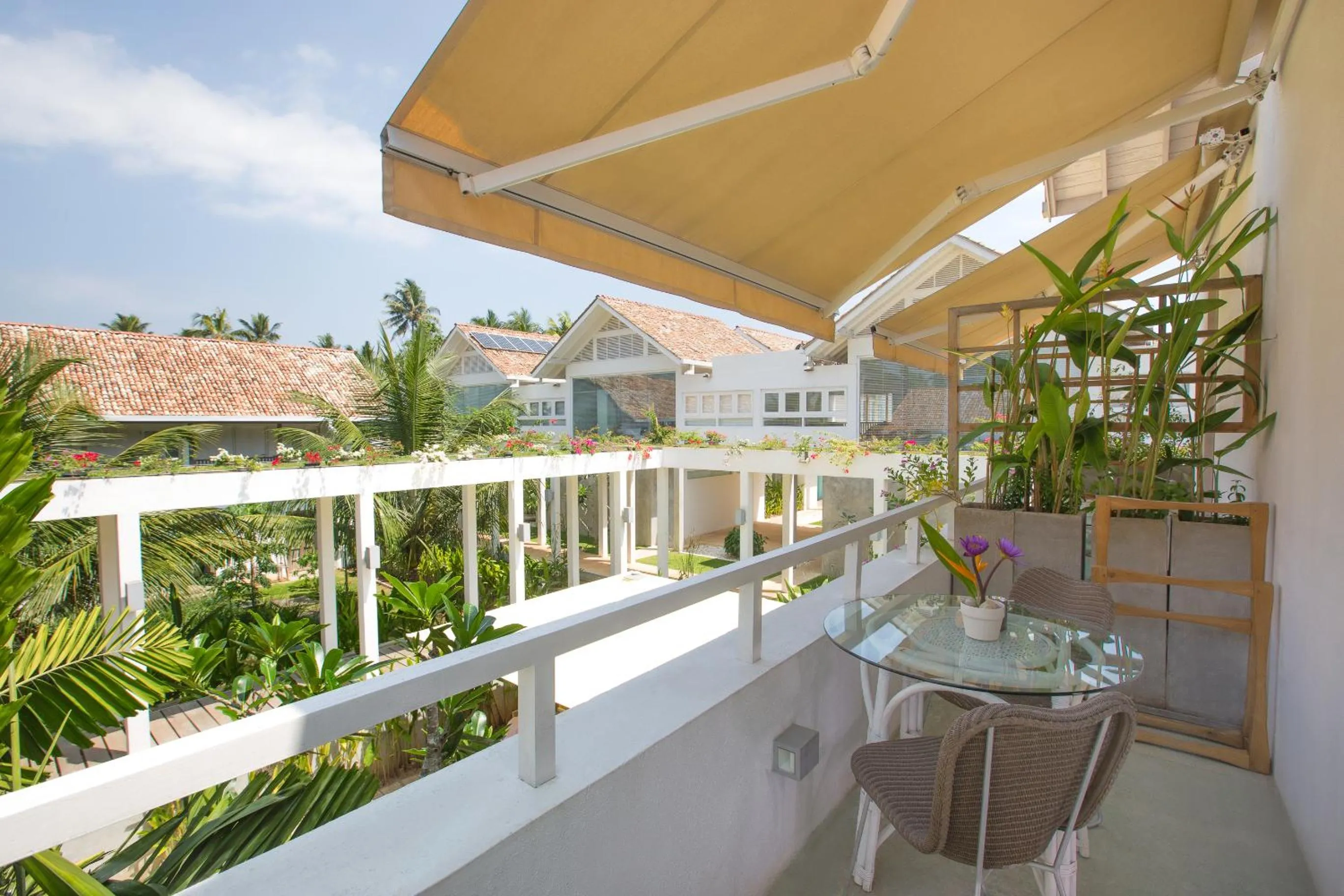 Patio in Sri Sharavi Beach Villas & Spa - with 43 metre saltwater infinity pool