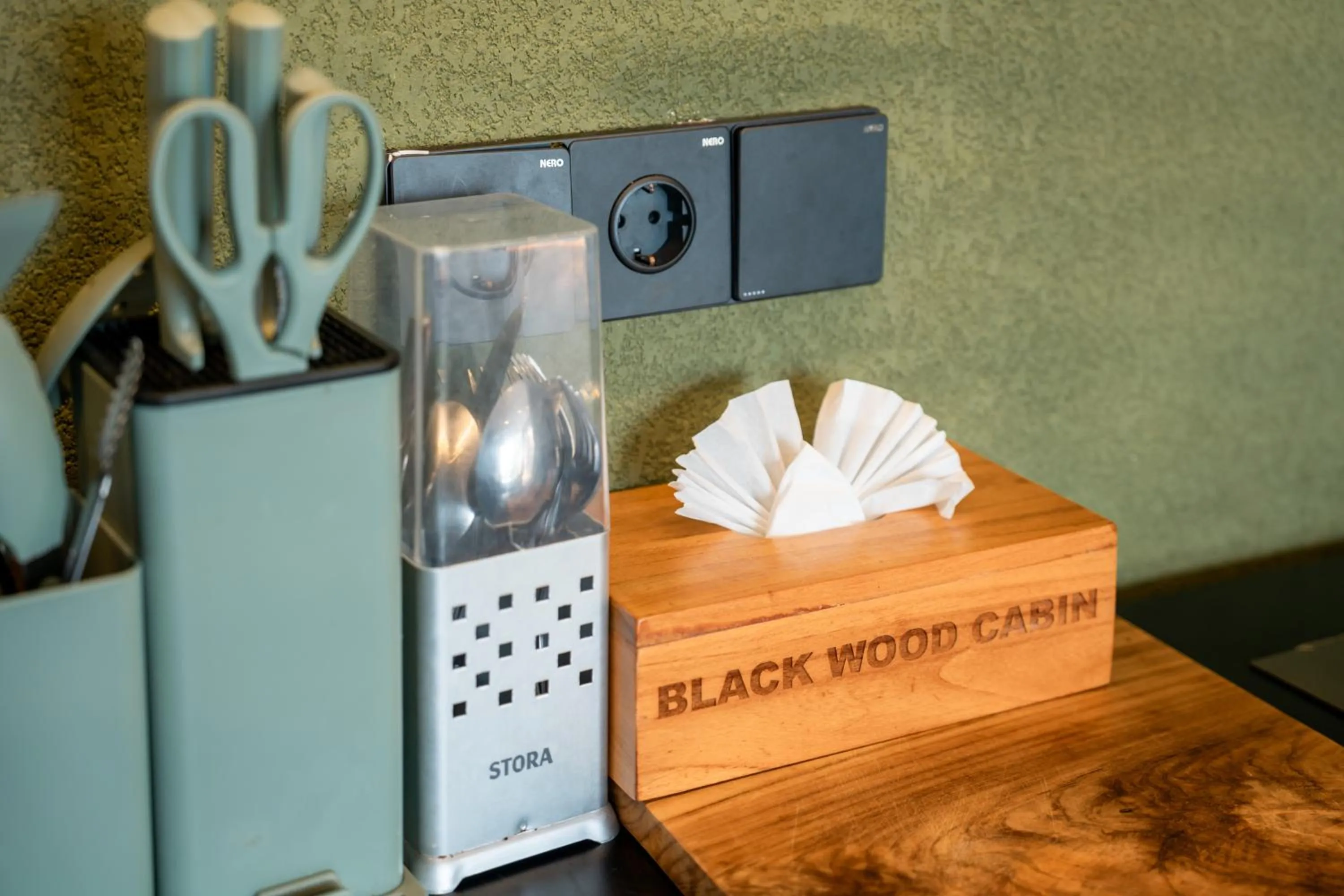 Text overlay in Black Wood Cabin
