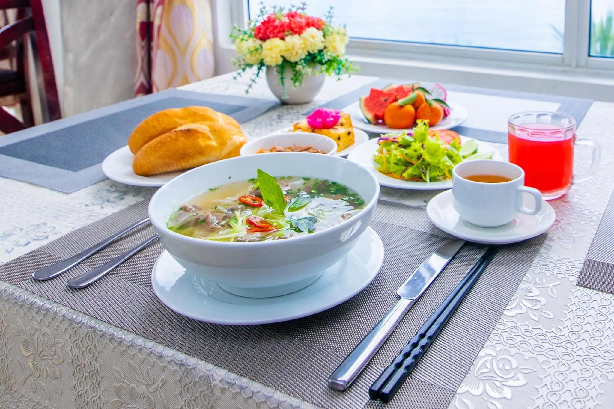Asian breakfast in Sun Viet Resort Phu Quoc