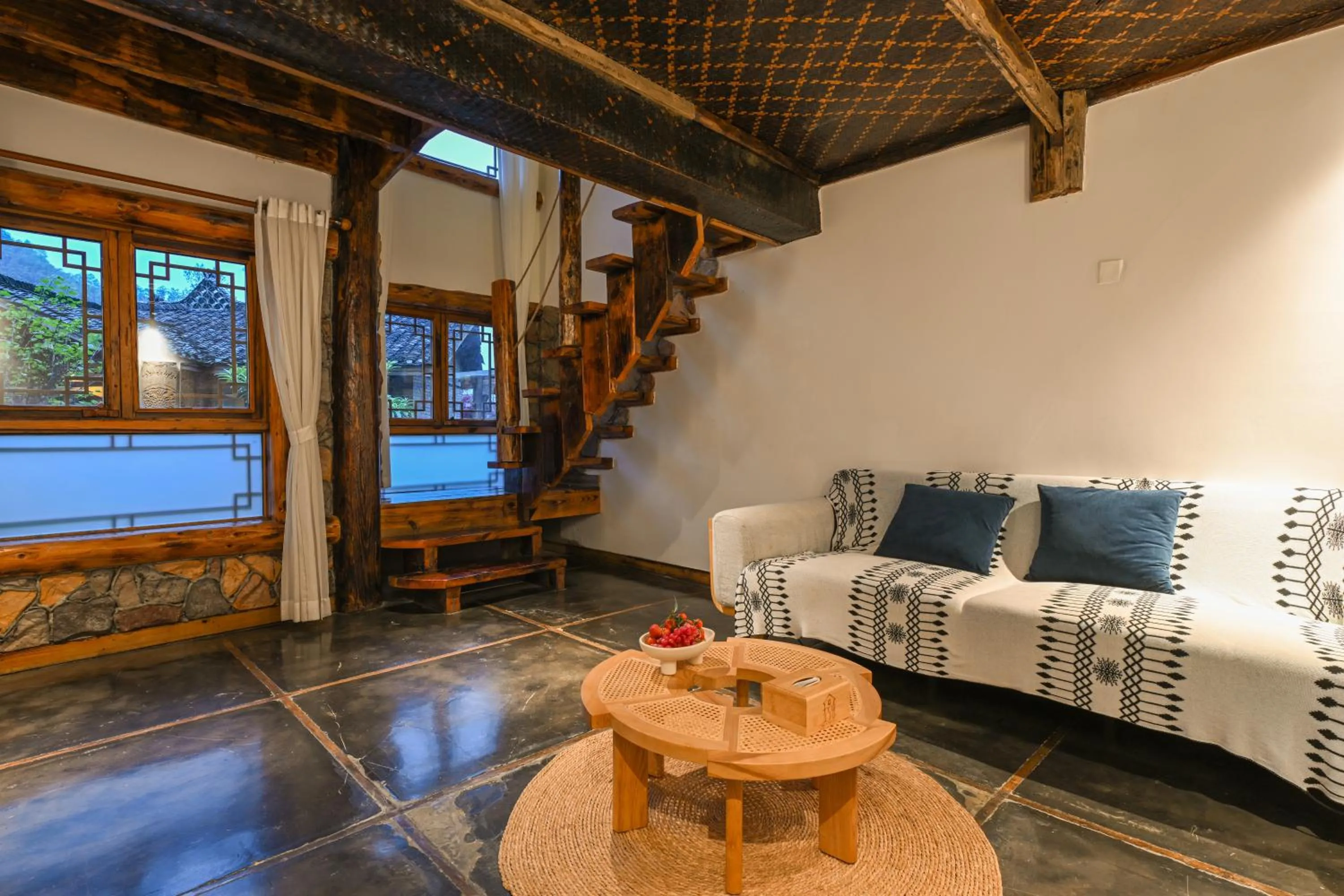 Living room, Bed in No.5 Valley Lodge