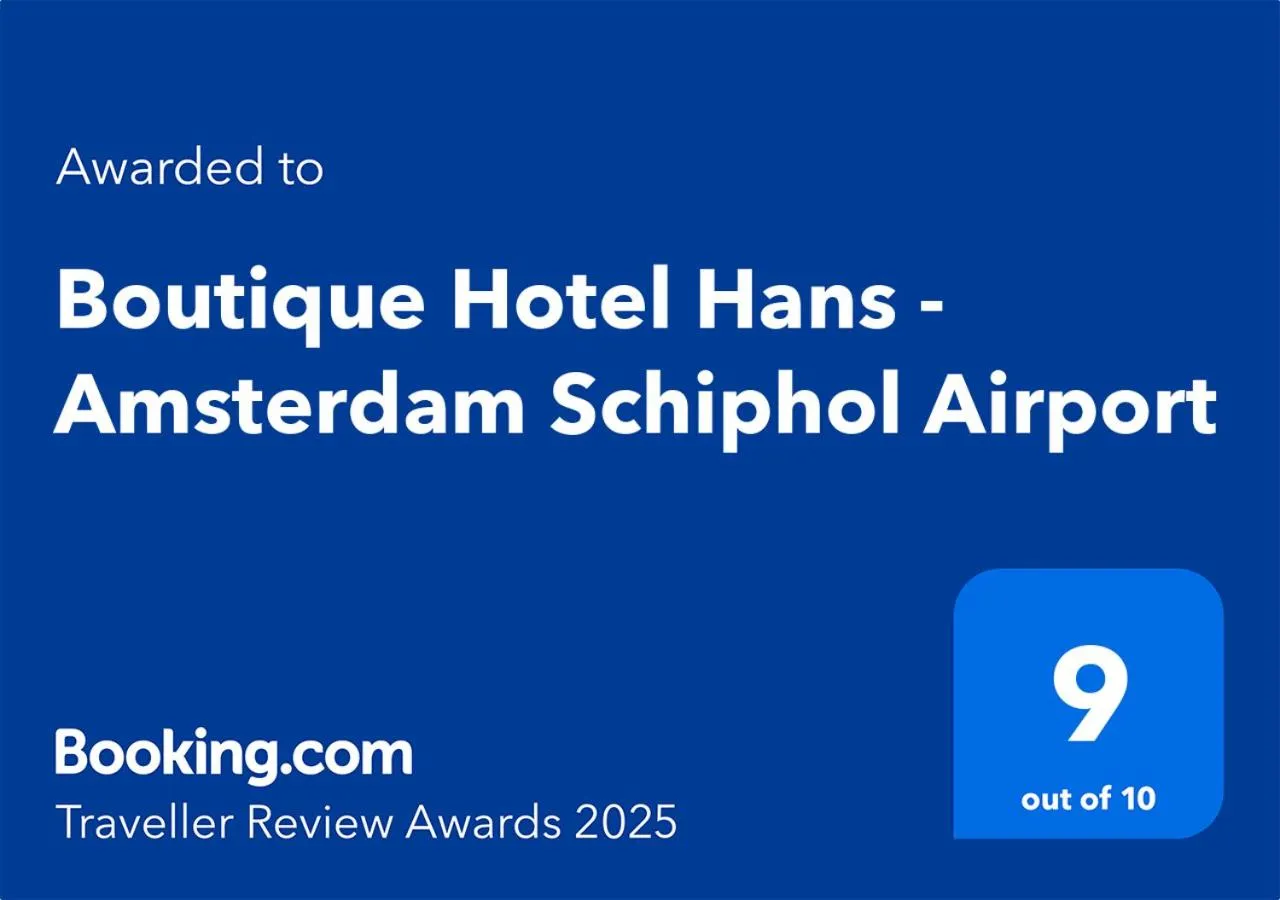 Certificate/Award in Boutique Hotel Hans - Amsterdam Schiphol Airport