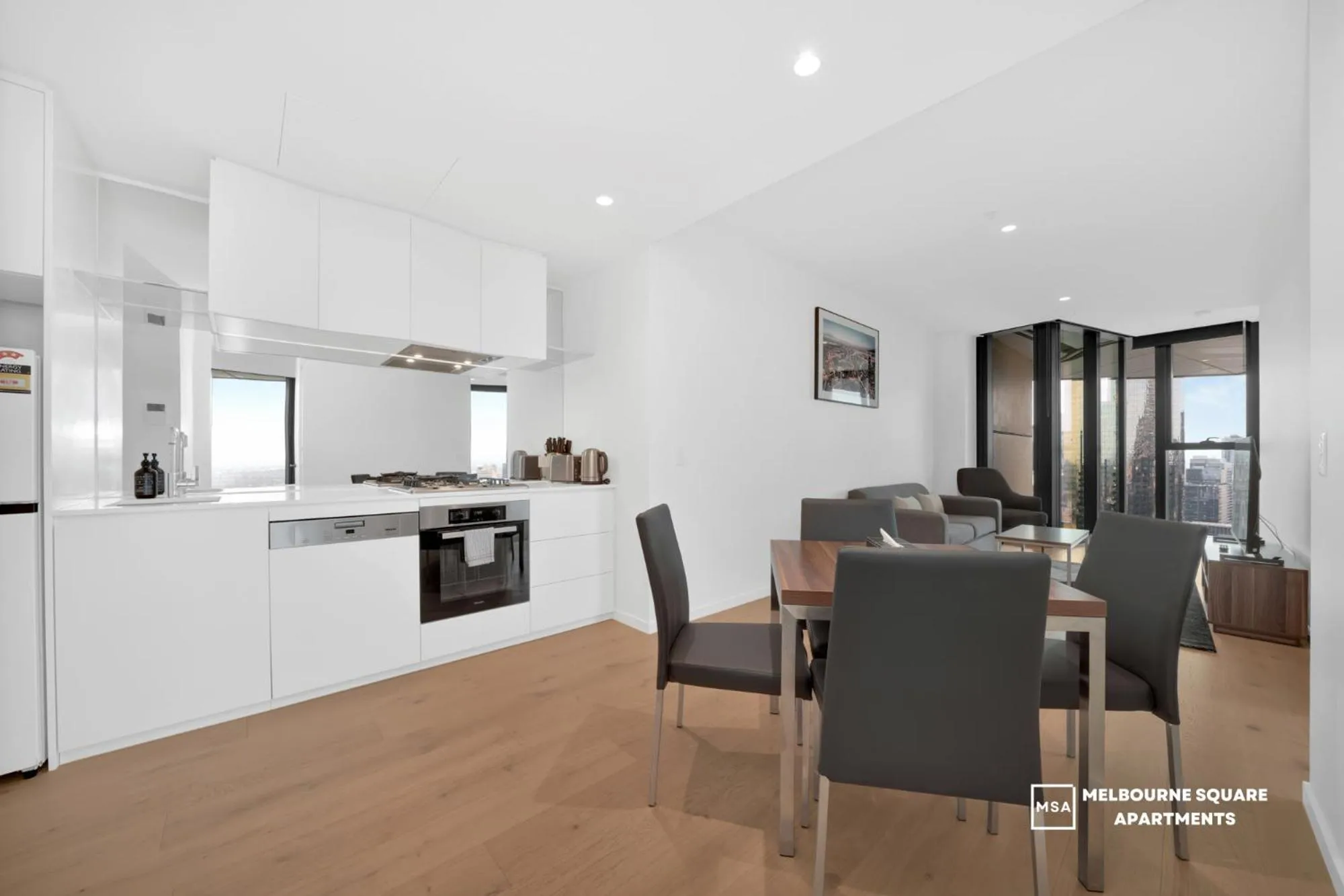 Living room in Melbourne Square Apartments